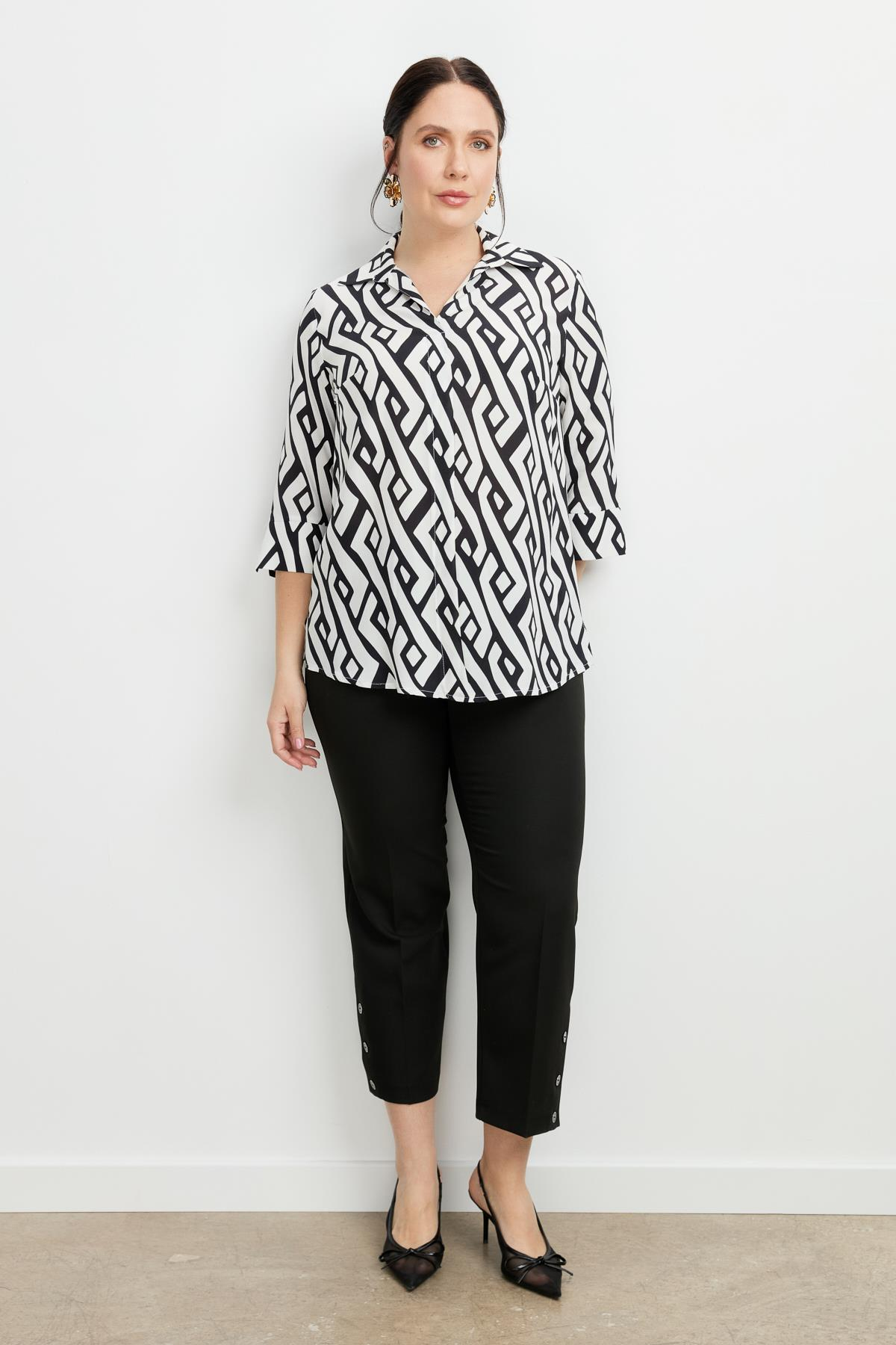 Büyük Beden Desenli Gömlek-SİYAH