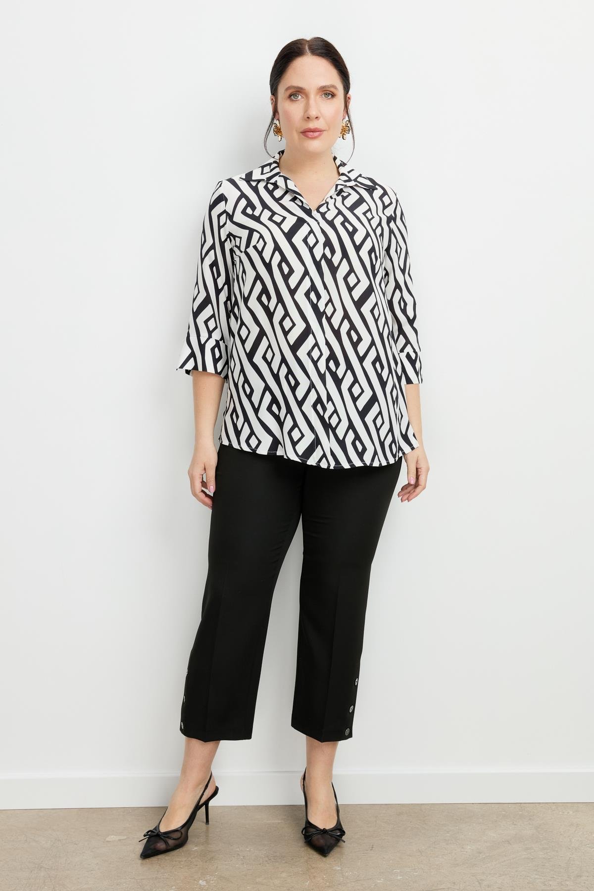 Büyük Beden Desenli Gömlek-SİYAH