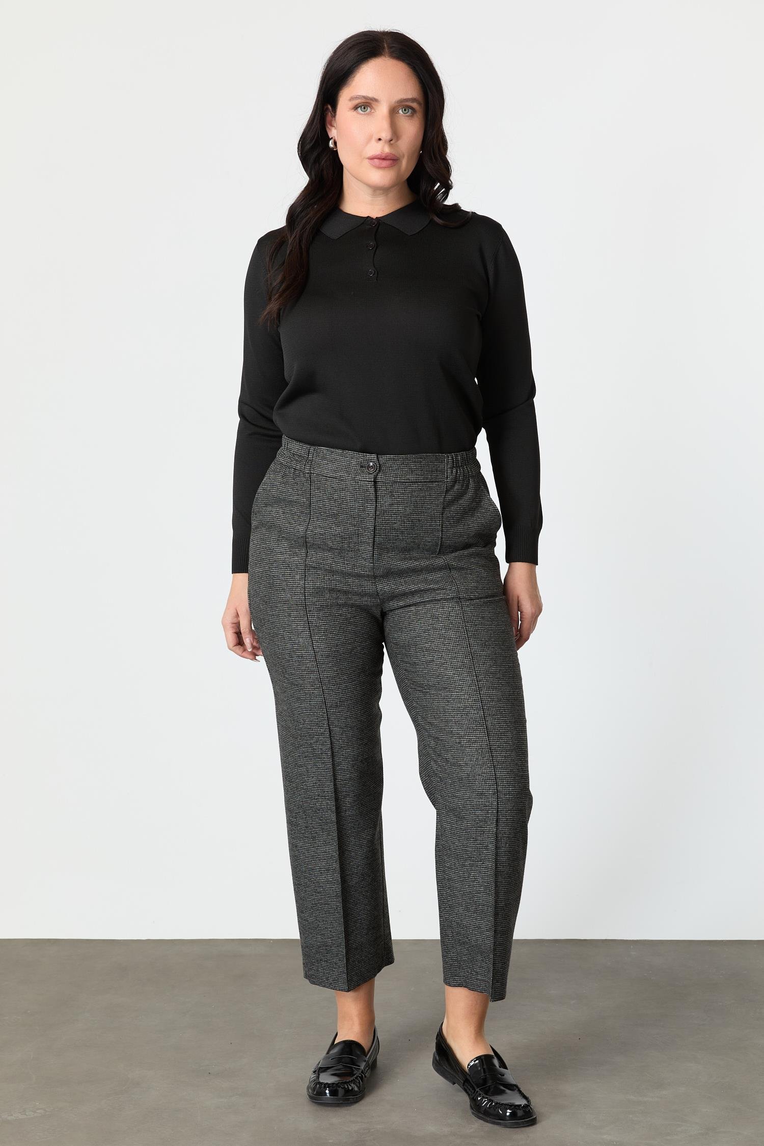 Büyük Beden Desenli Pantolon-SİYAH