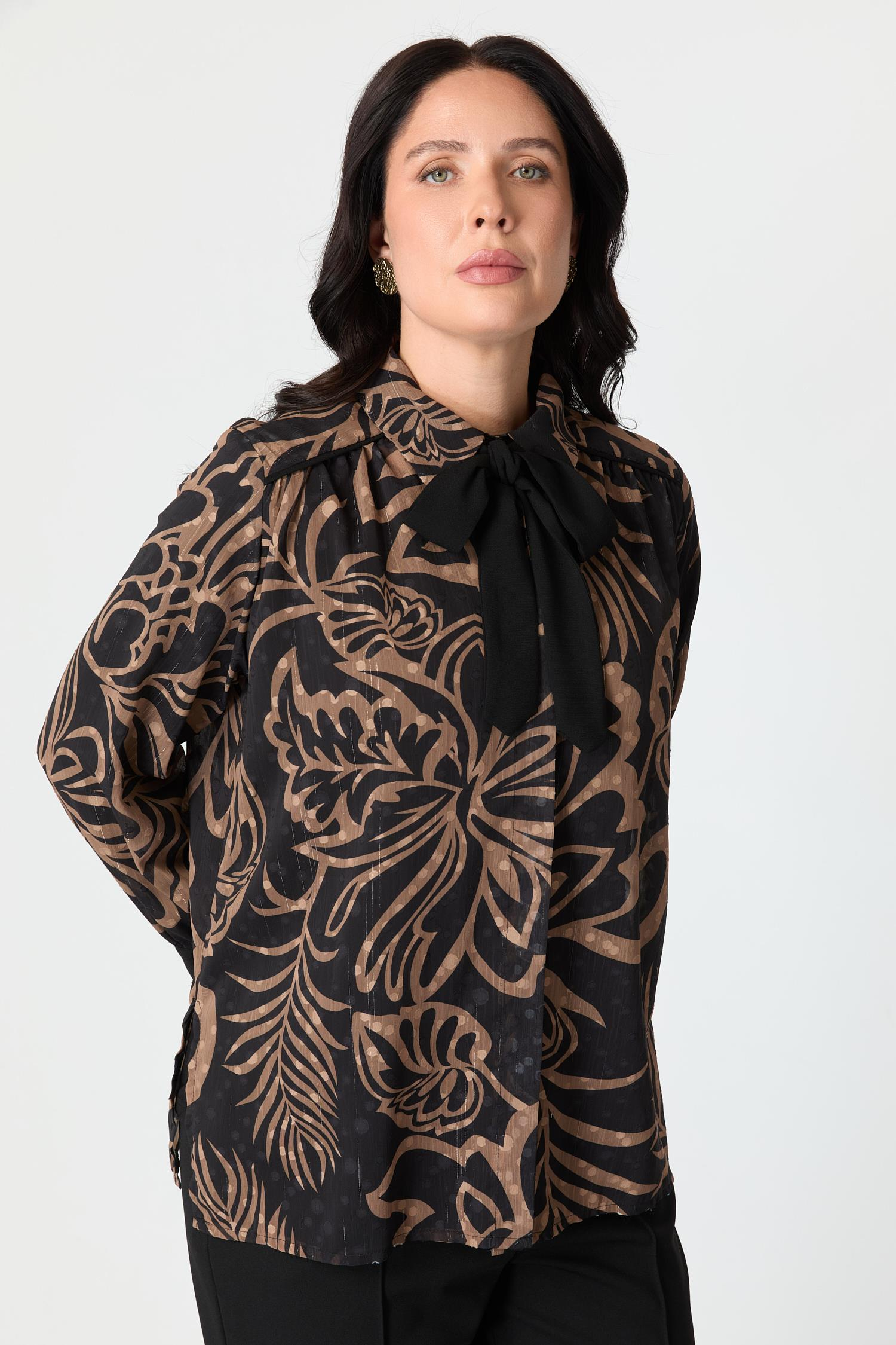 Büyük Beden Desenli Şifon Gömlek-