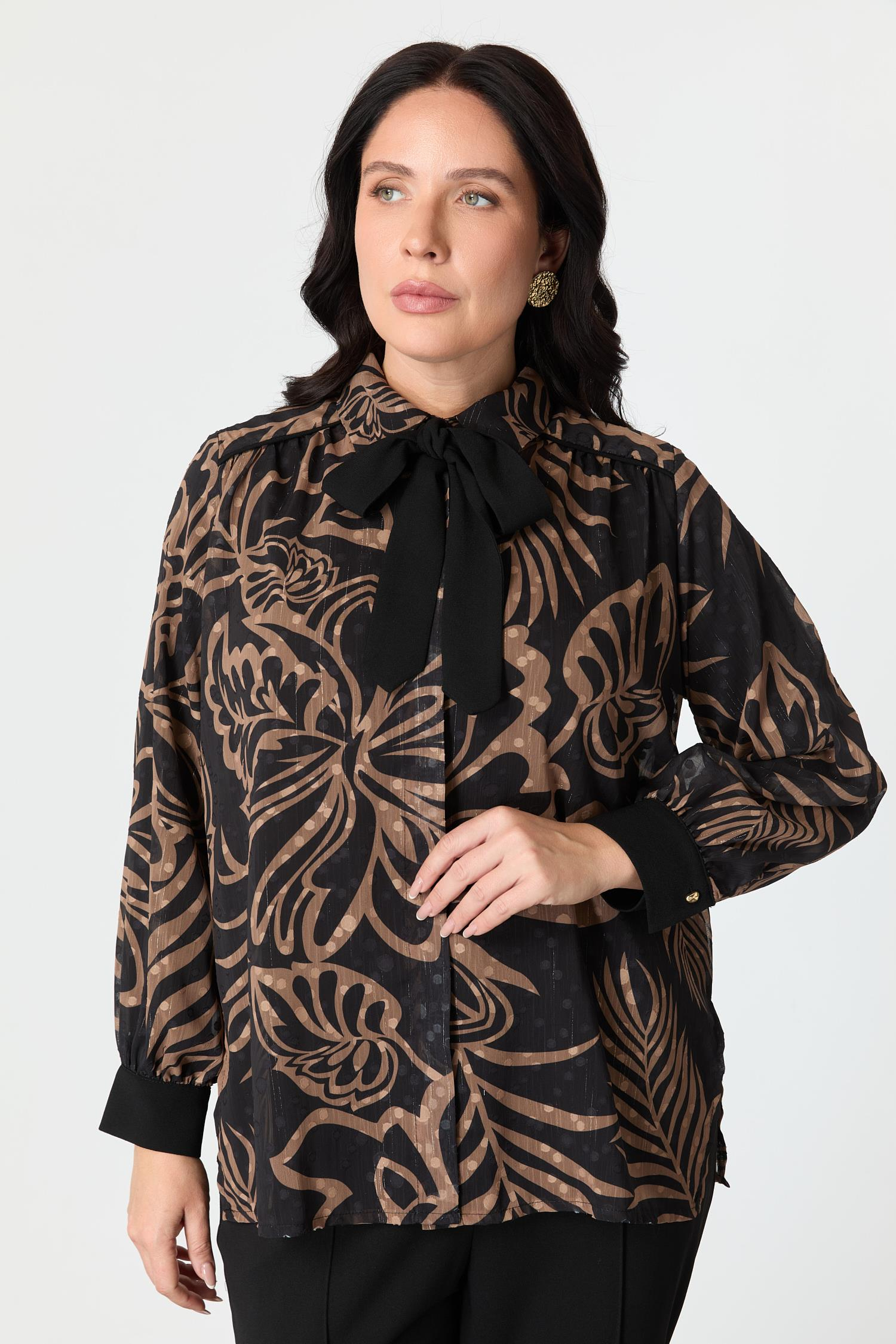 Büyük Beden Desenli Şifon Gömlek-