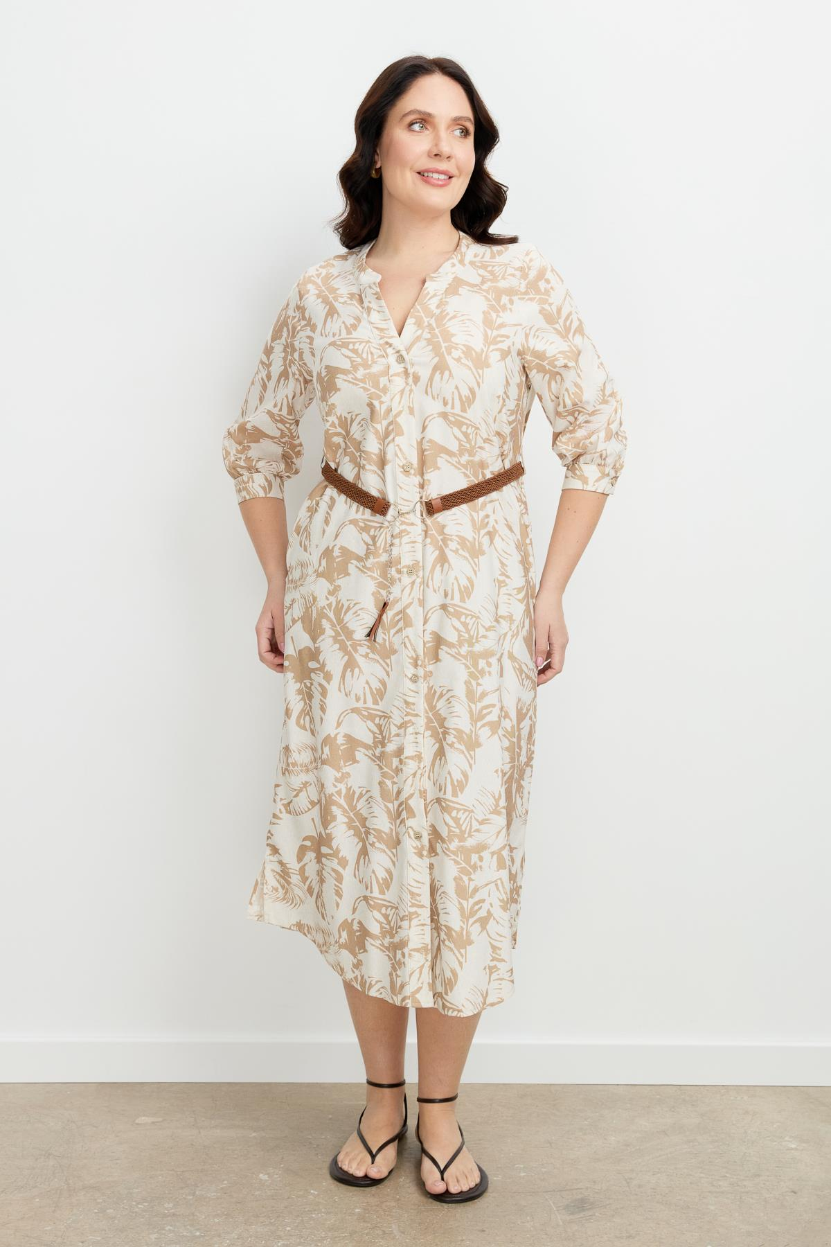 Büyük Beden Desenli Uzun Elbise-MOKKA