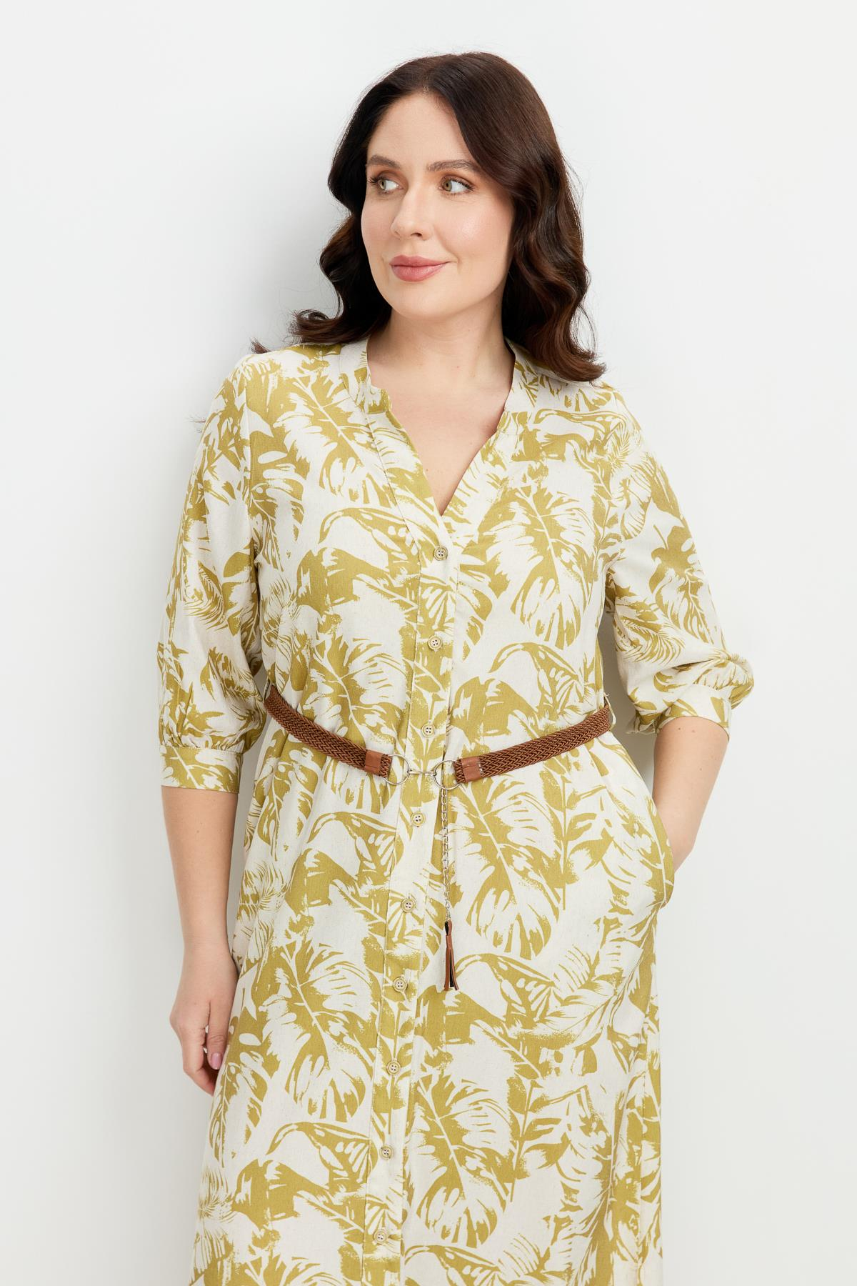 Büyük Beden Desenli Uzun Elbise-Y.YEŞİLİ