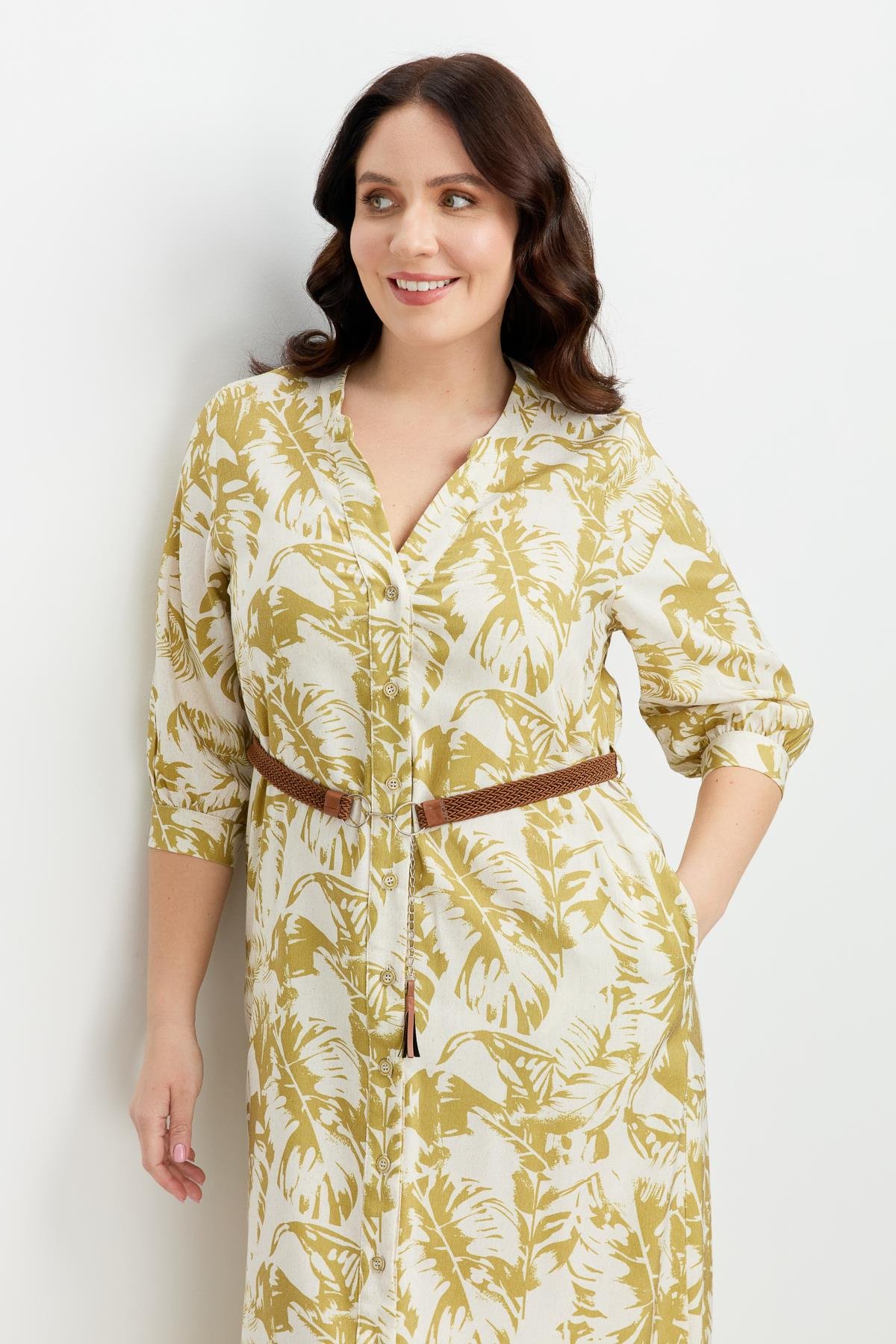 Büyük Beden Desenli Uzun Elbise-Y.YEŞİLİ