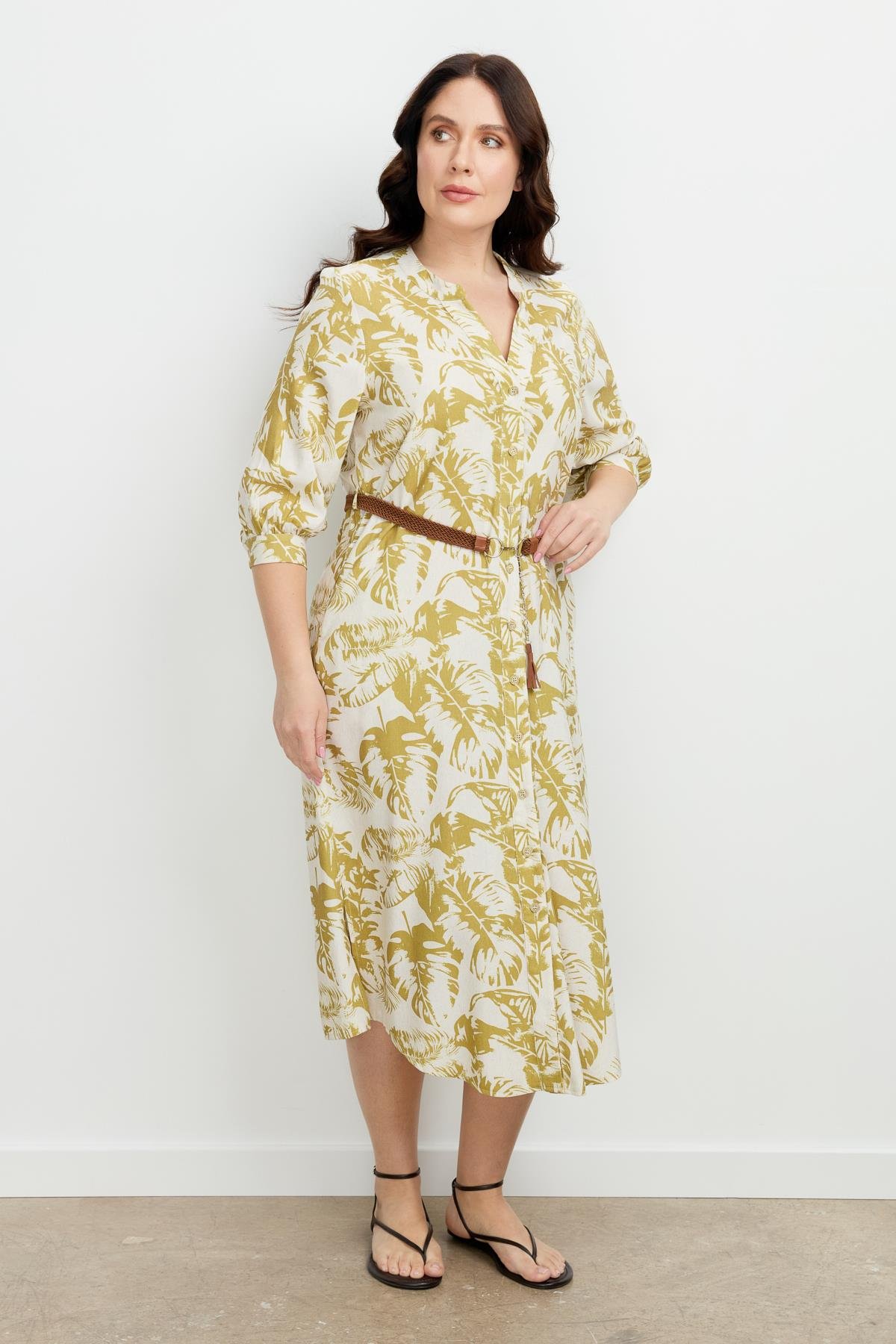 Büyük Beden Desenli Uzun Elbise-Y.YEŞİLİ