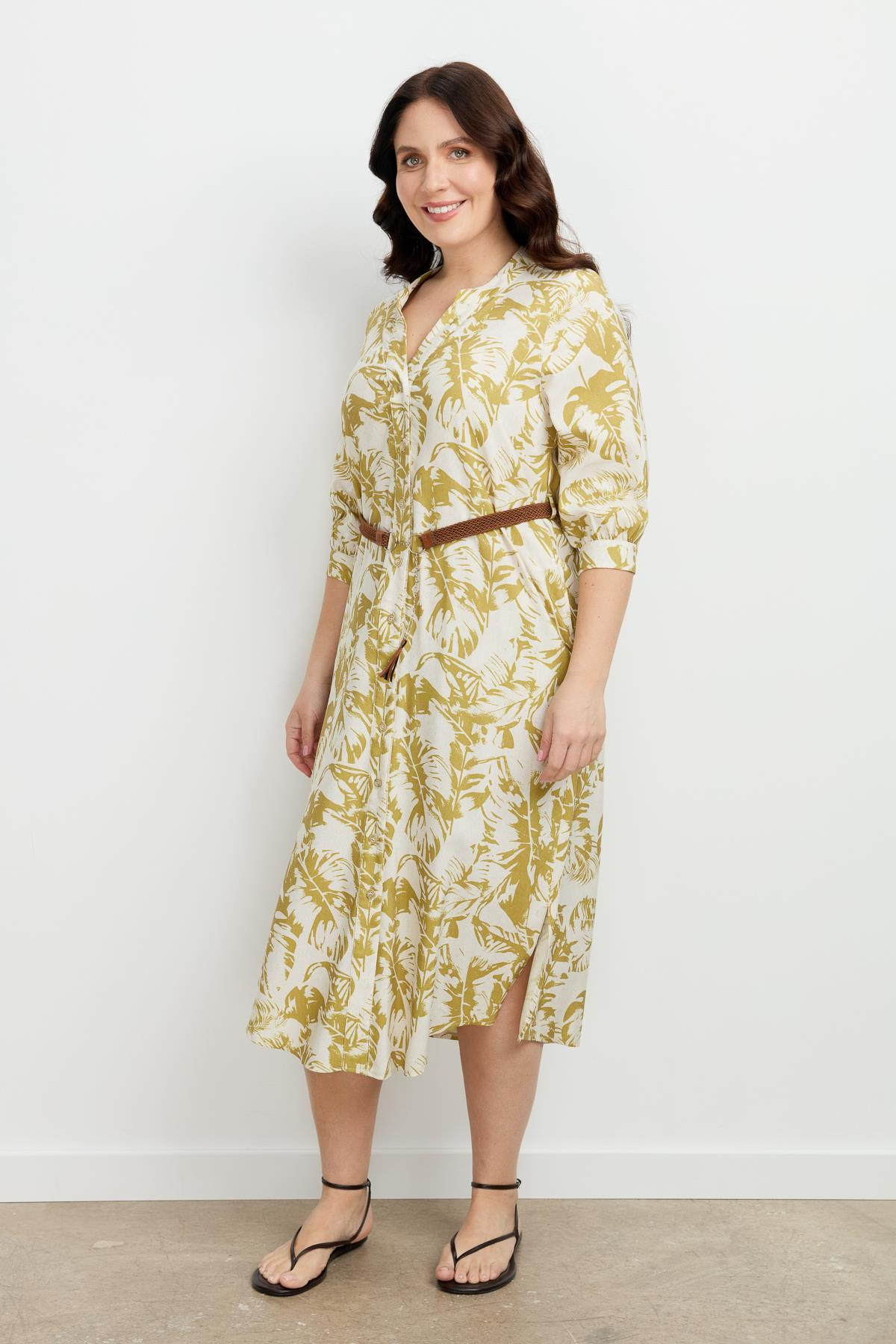 Büyük Beden Desenli Uzun Elbise-Y.YEŞİLİ