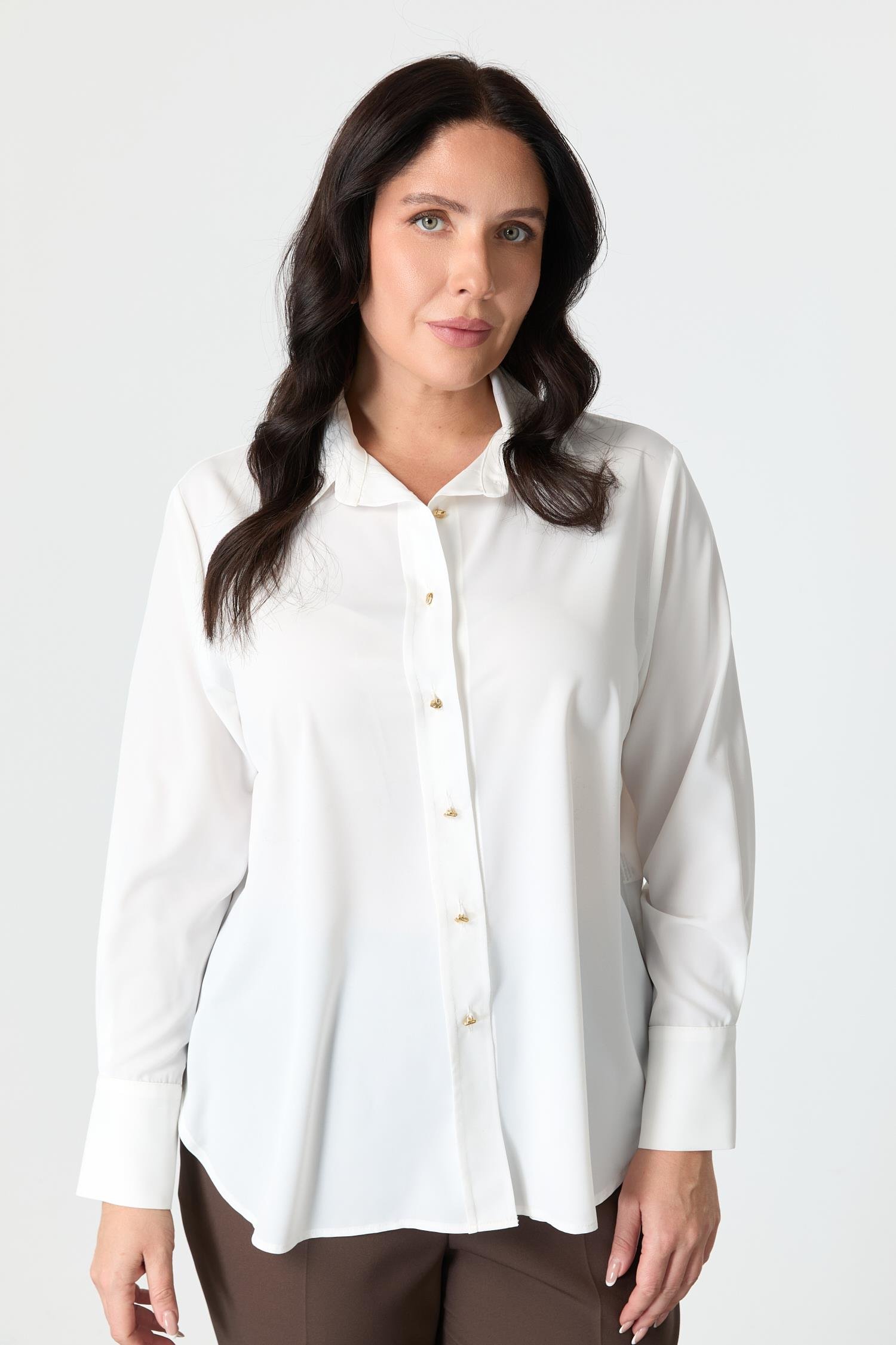 Büyük Beden Düğme Detay Gömlek-KEMIK