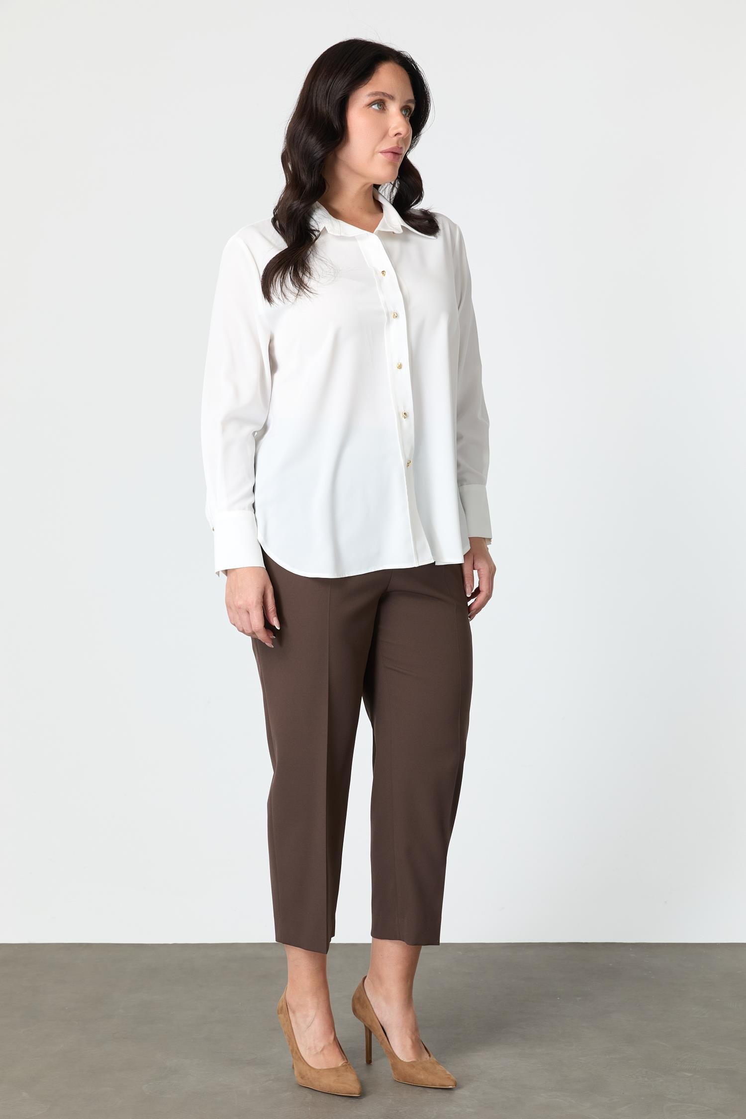 Büyük Beden Düğme Detay Gömlek-KEMIK