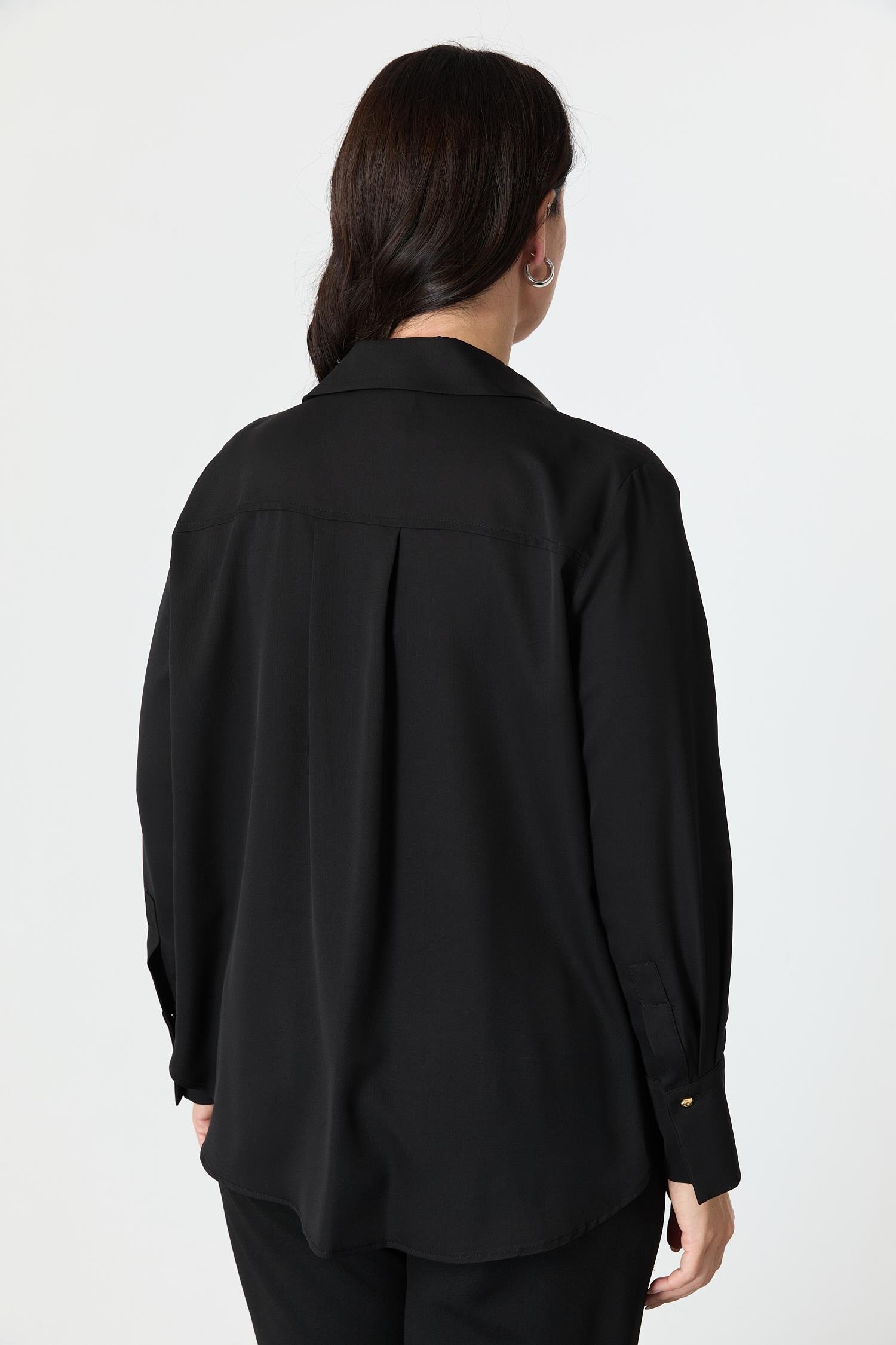 Büyük Beden Düğme Detay Gömlek-SİYAH