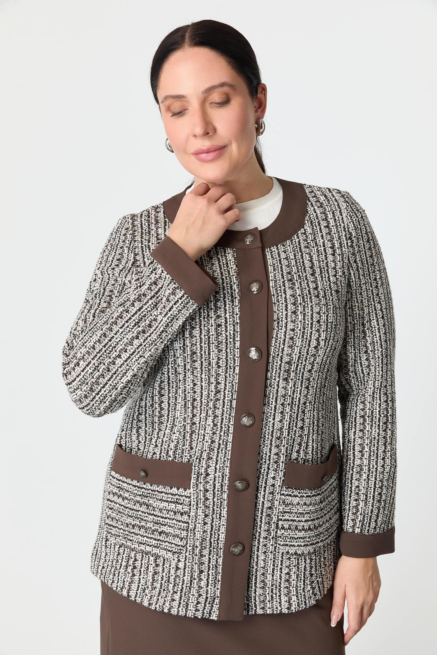 Büyük Beden Düğmeli Ceket-KAHVE