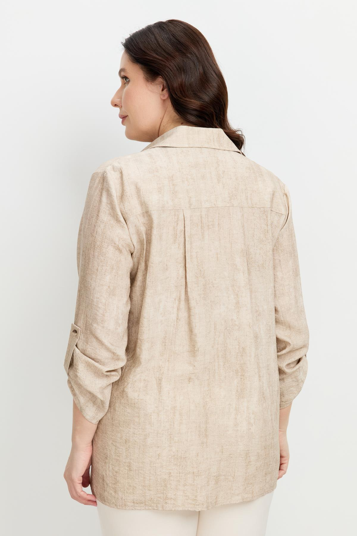 Büyük Beden Eskitme Desen Gömlek-TAŞ