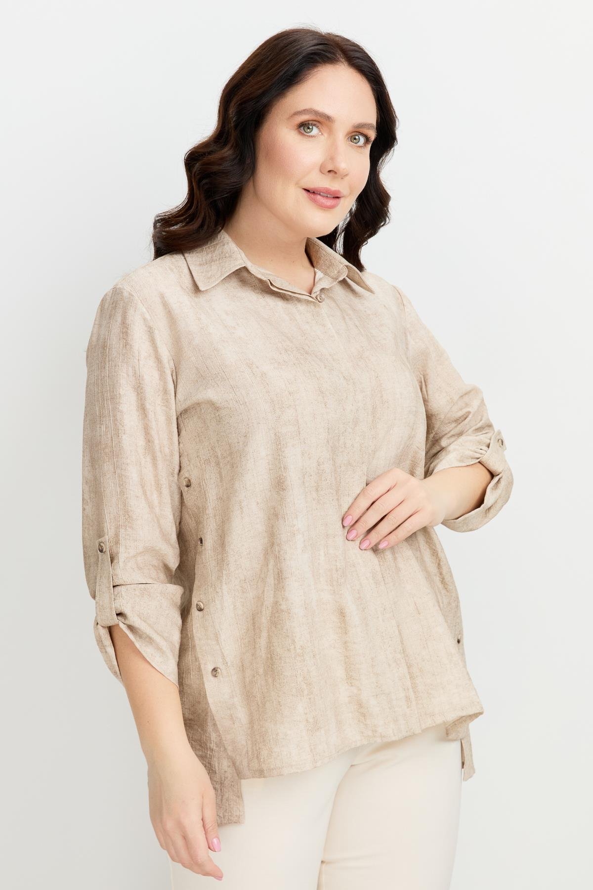 Büyük Beden Eskitme Desen Gömlek-TAŞ