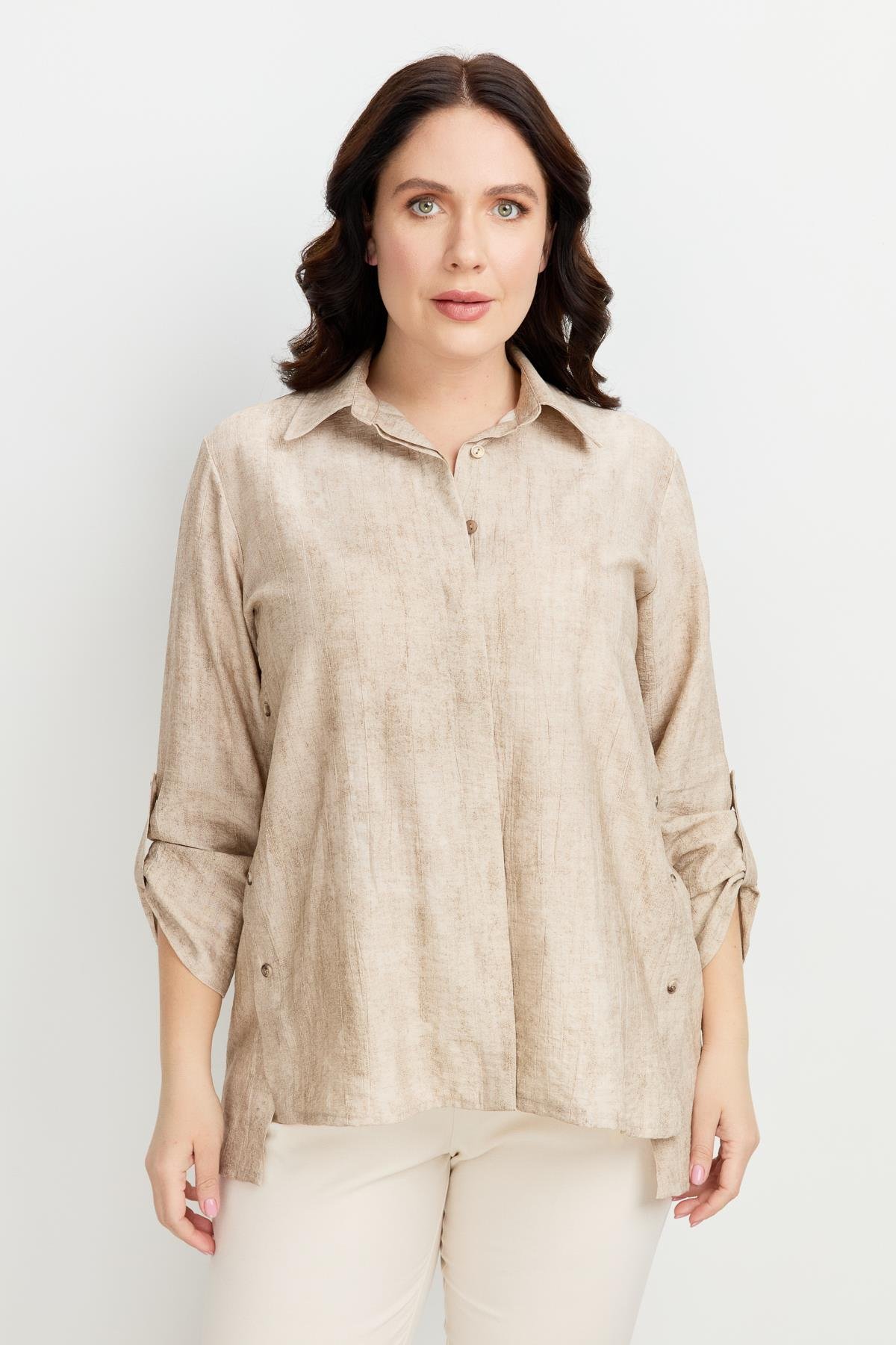 Büyük Beden Eskitme Desen Gömlek-TAŞ