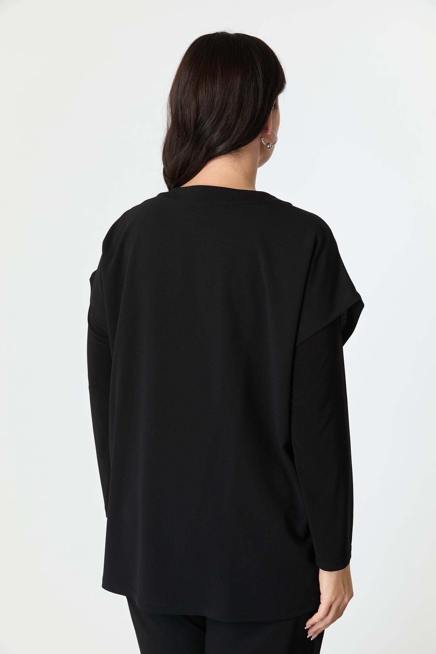 Büyük Beden Fermuar Detaylı Krep Yelek-SİYAH