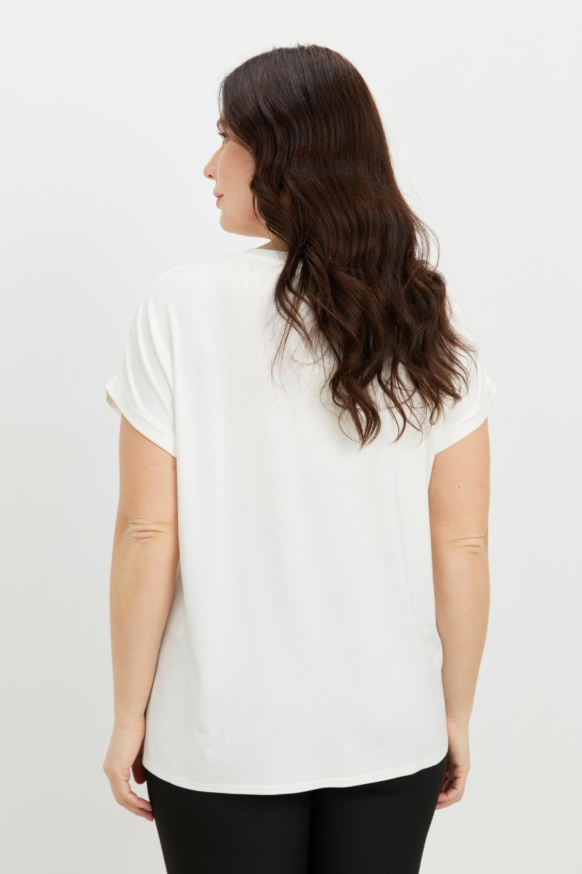 Büyük Beden Gümüş Baskı Bluz-KEMIK