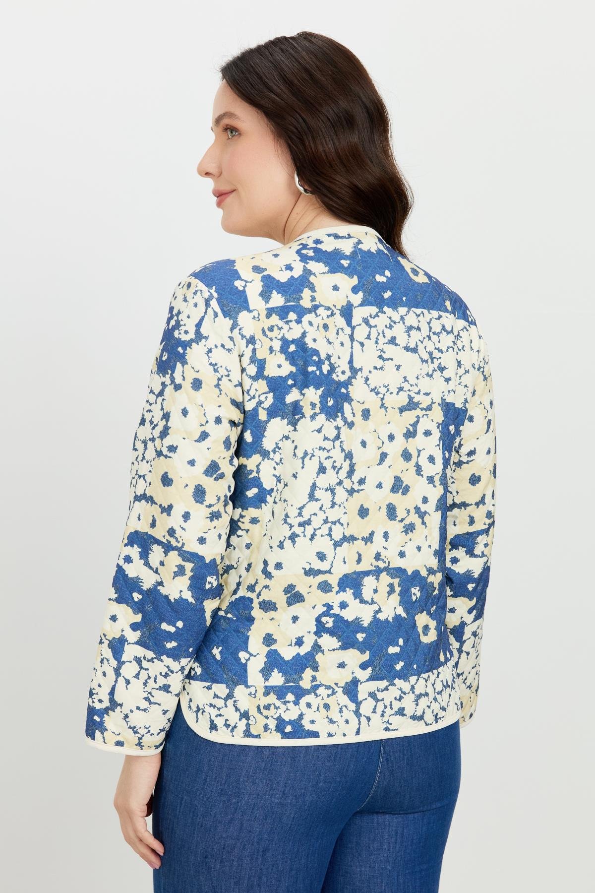 Büyük Beden Kapitone Ceket-MAVİ