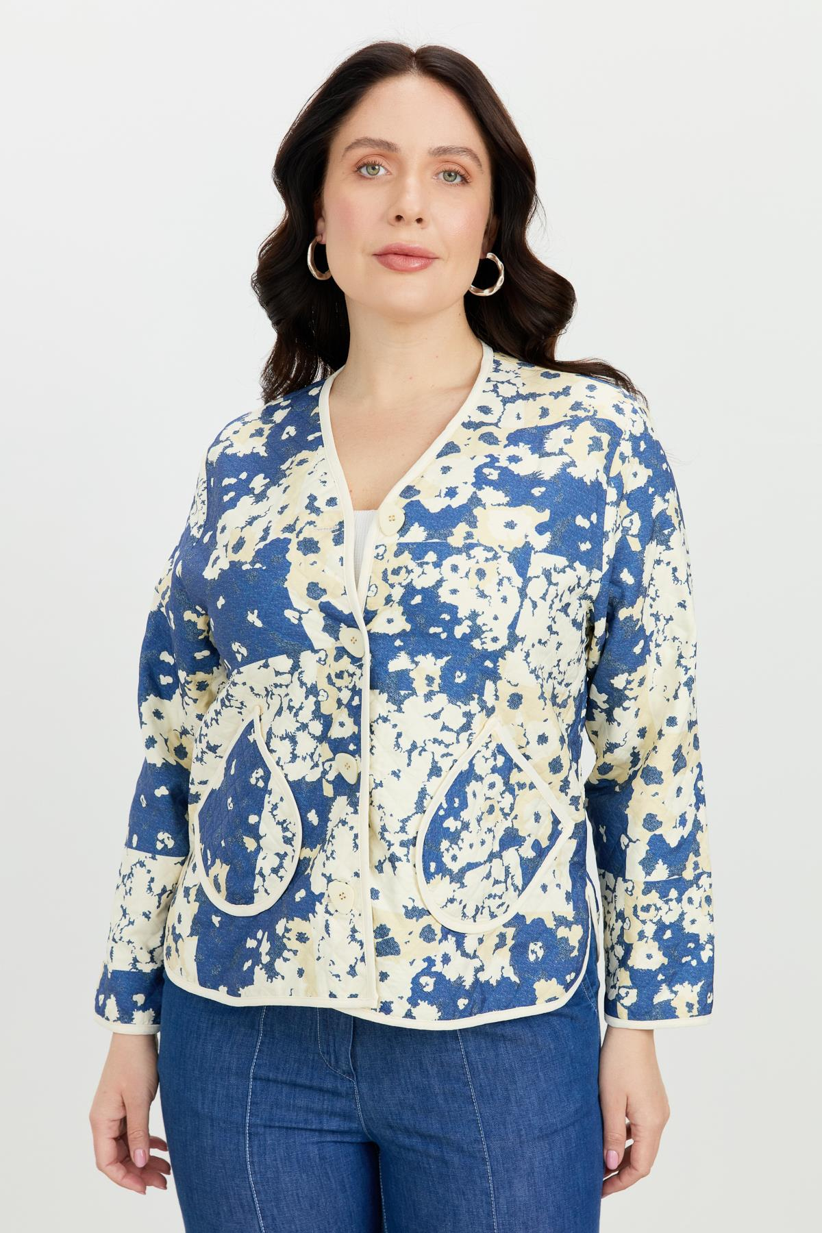 Büyük Beden Kapitone Ceket-MAVİ