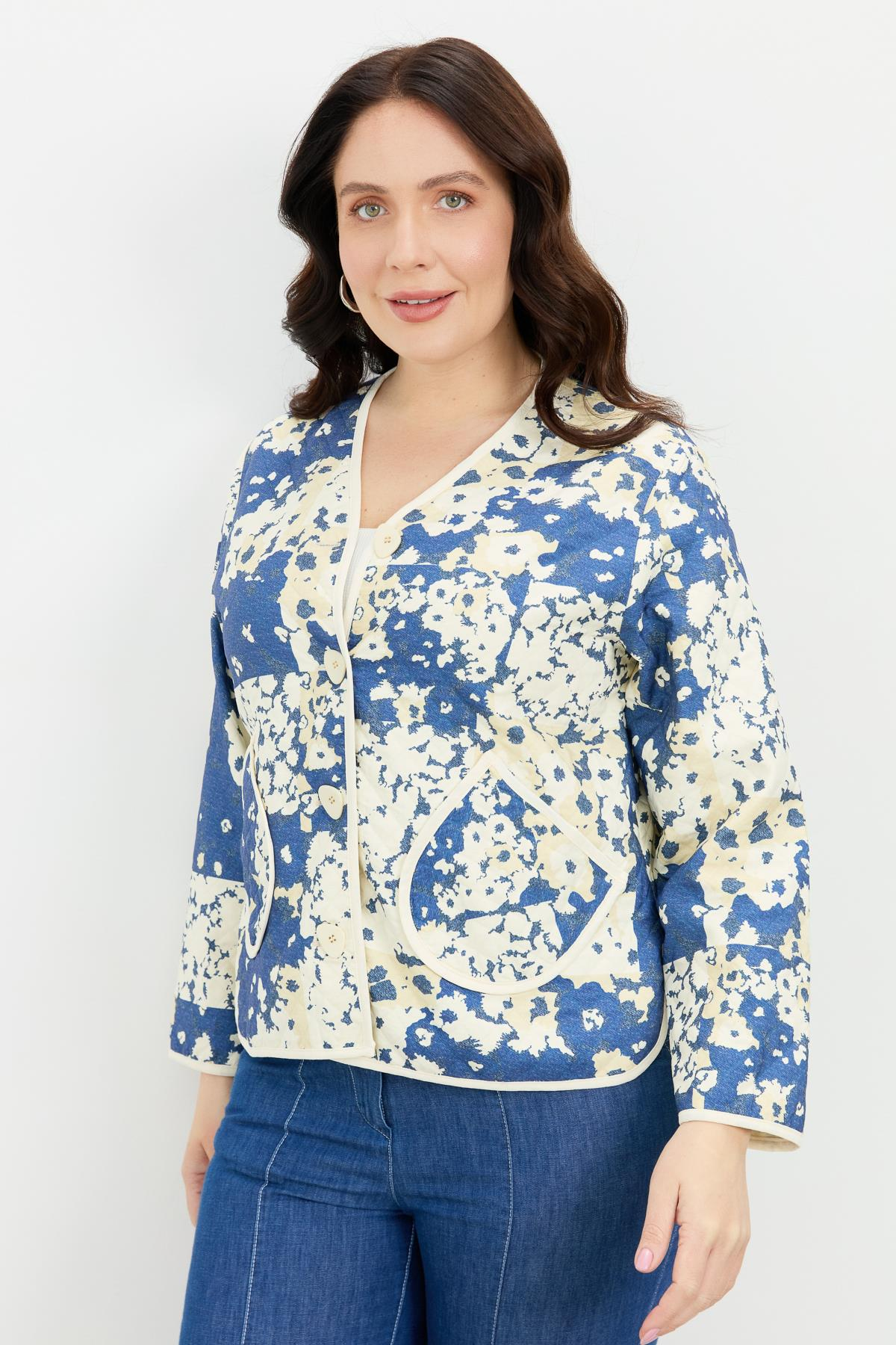 Büyük Beden Kapitone Ceket-MAVİ