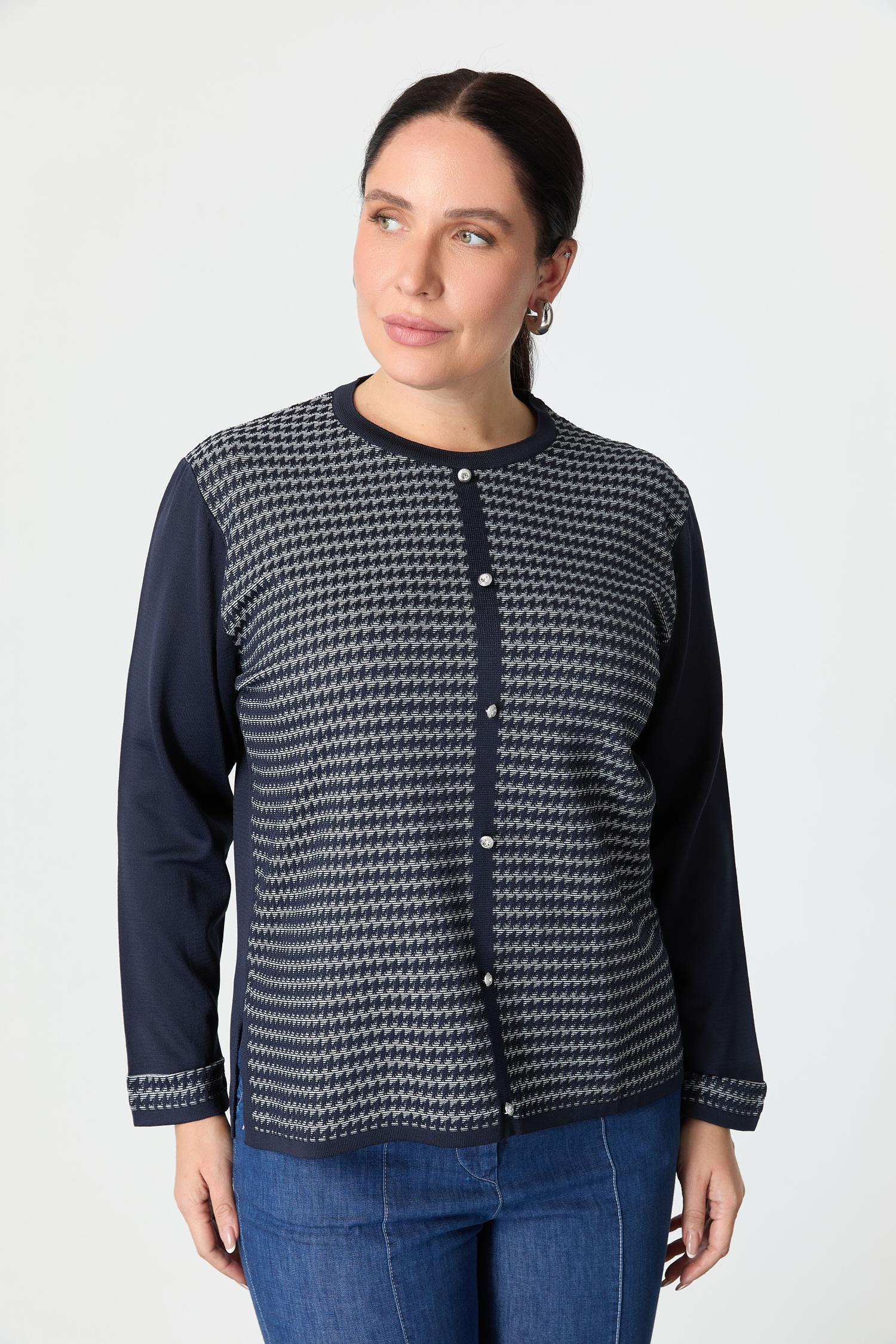 Büyük Beden Kazayağı Desenli Triko Hırka-LACI