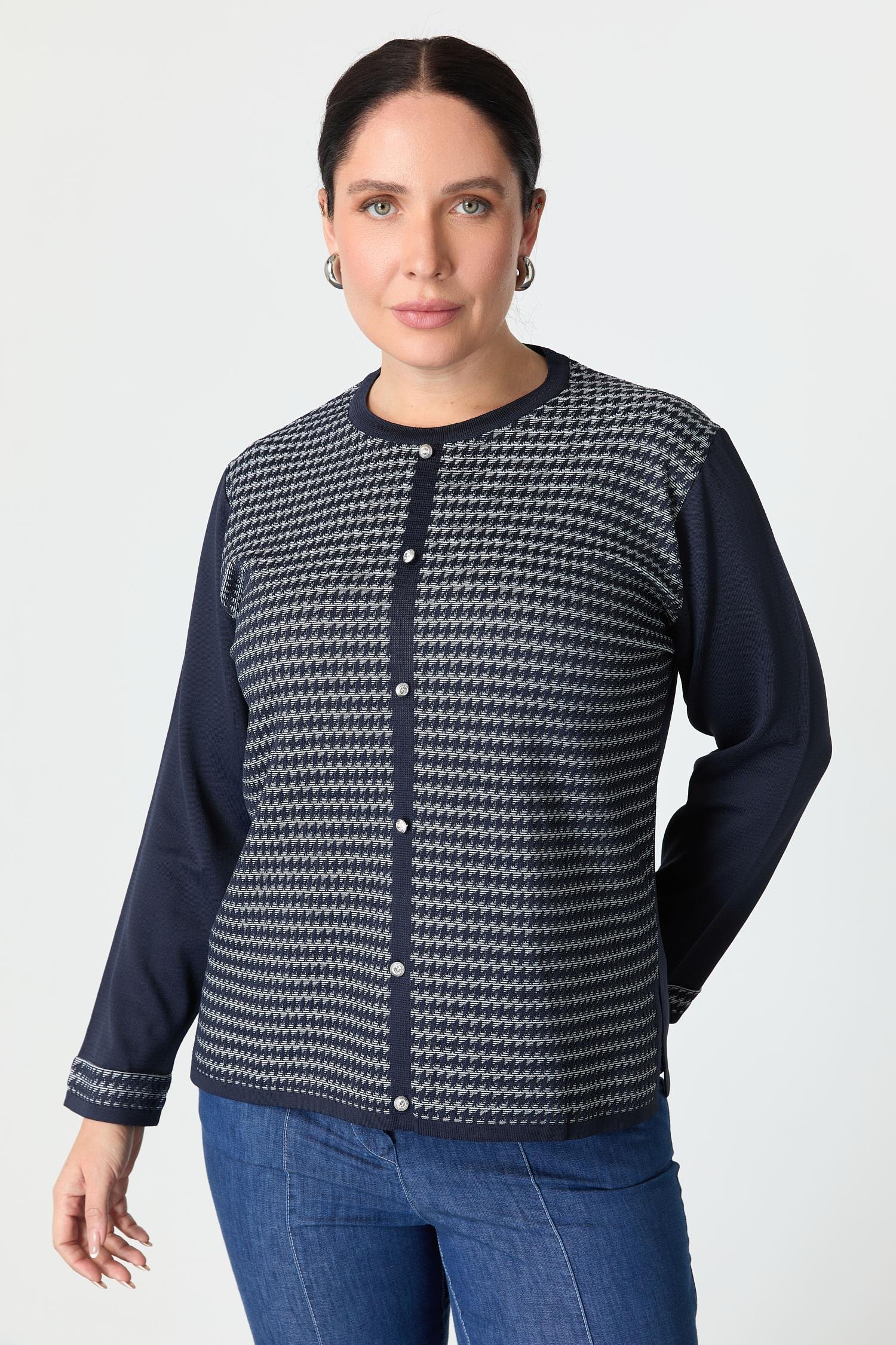 Büyük Beden Kazayağı Desenli Triko Hırka-LACI