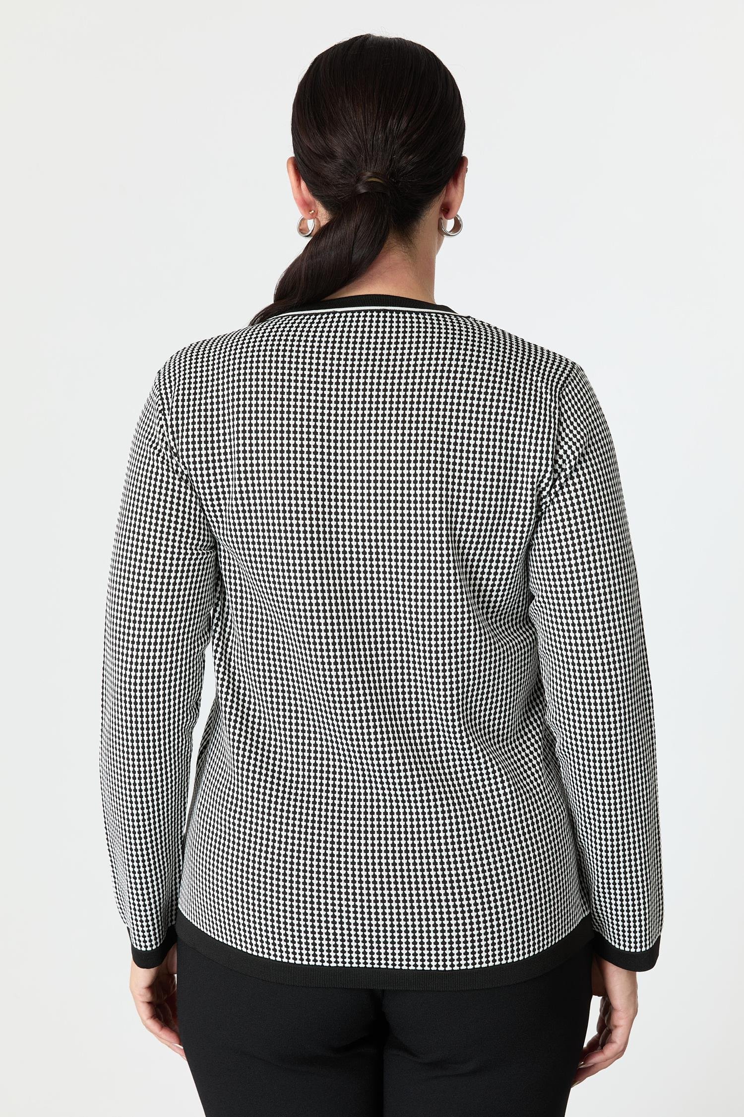 Büyük Beden Kazayağı Desenli Triko Kazak-SİYAH