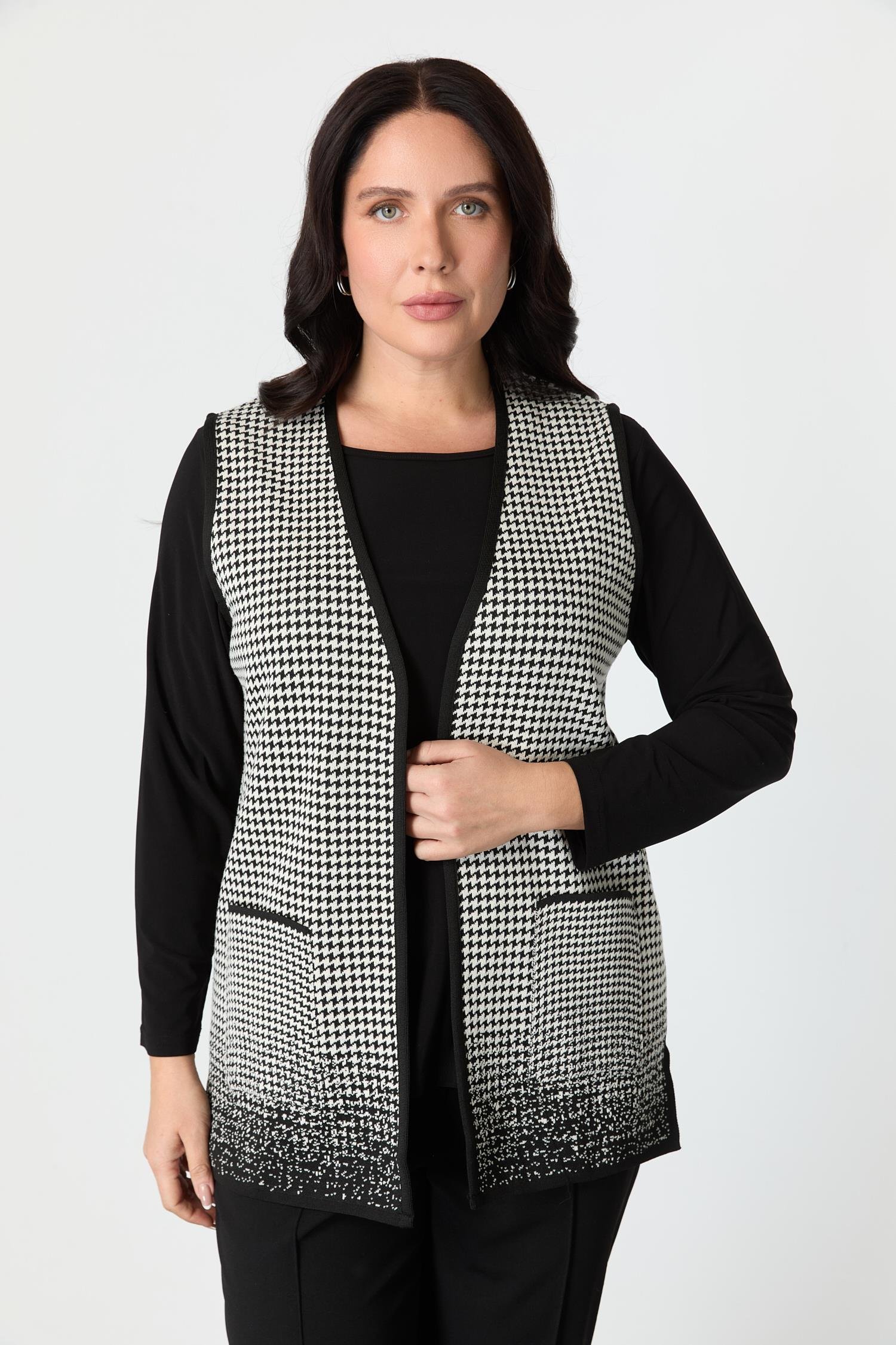 Büyük Beden Kazayağı Desenli Yelek-SİYAH