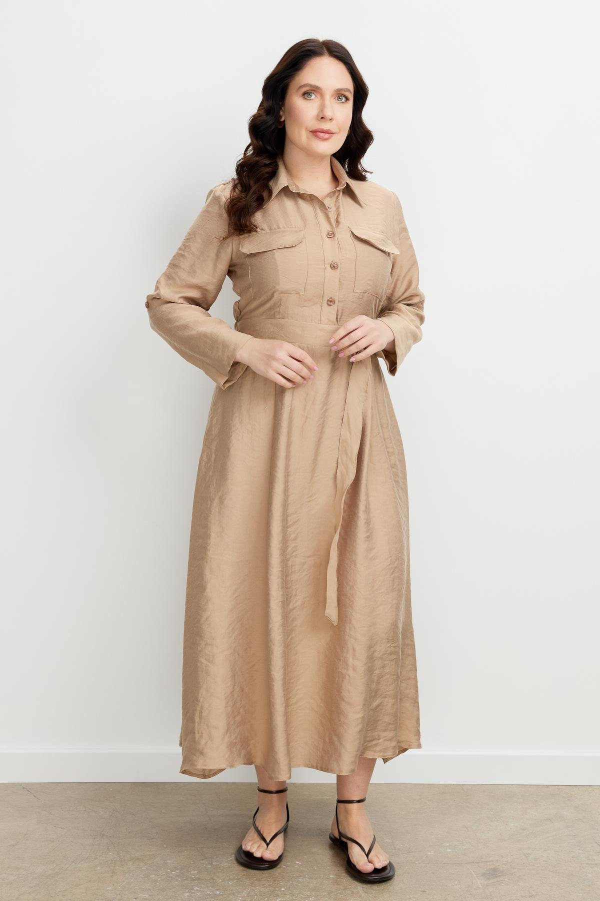 Büyük Beden Kemer Detay Elbise-VİZON