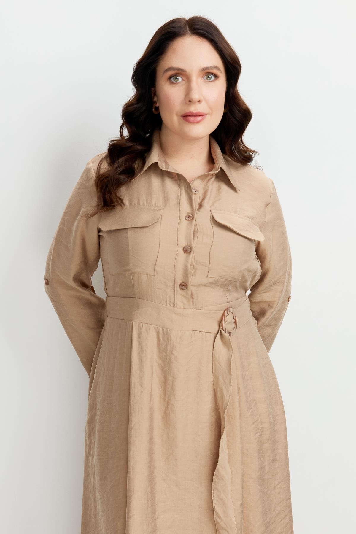 Büyük Beden Kemer Detay Elbise-VİZON