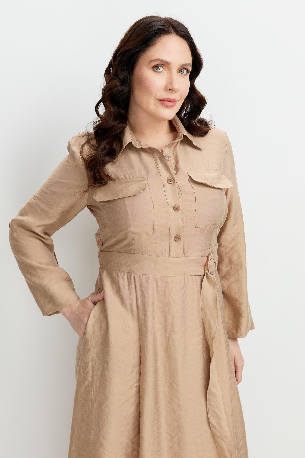 Büyük Beden Kemer Detay Elbise-VİZON