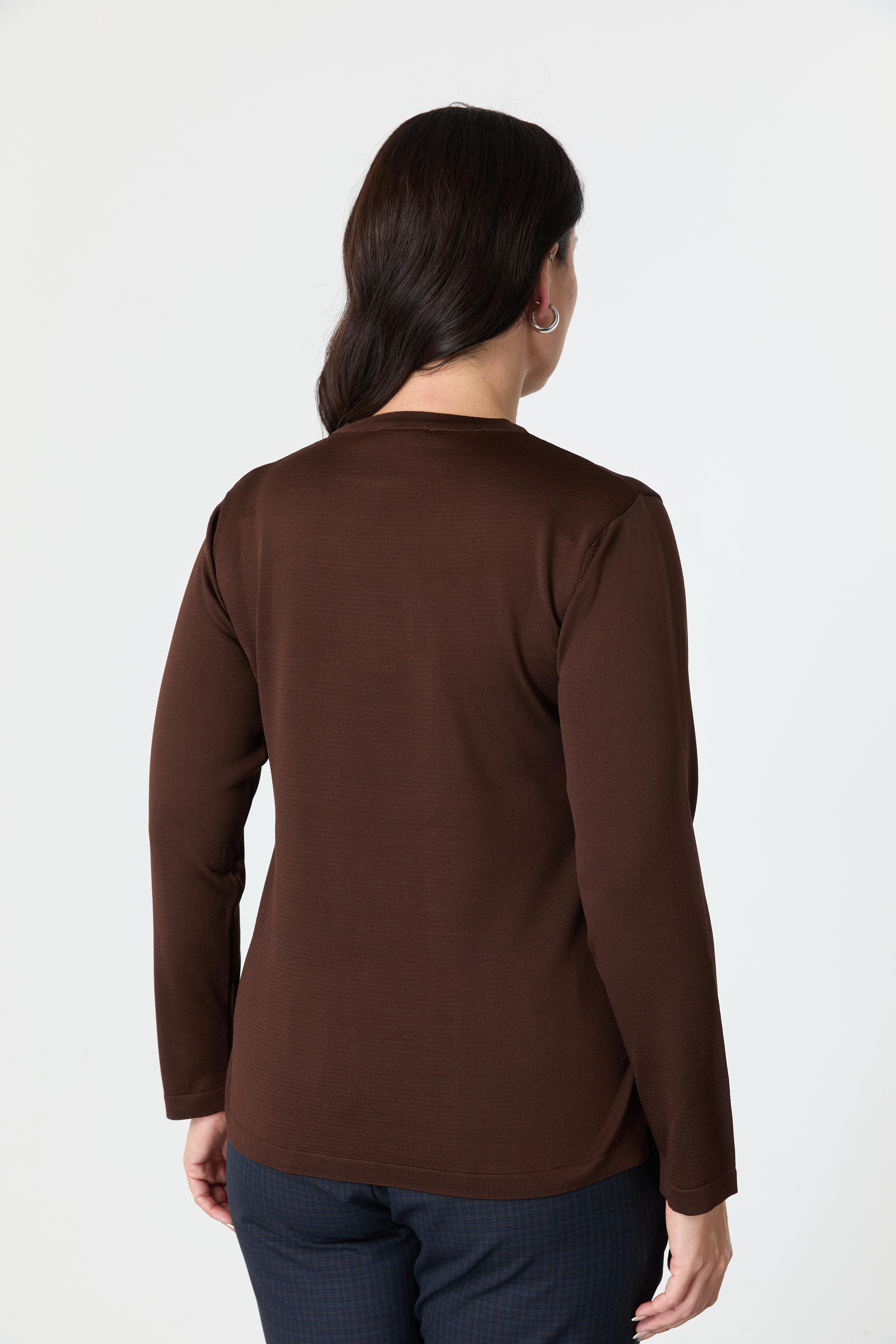 Büyük Beden Kendinden Desenli Triko Kazak-KAHVE