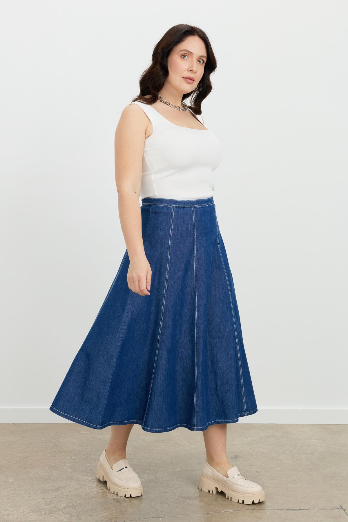 Büyük Beden Kloş Kot Etek-LACI