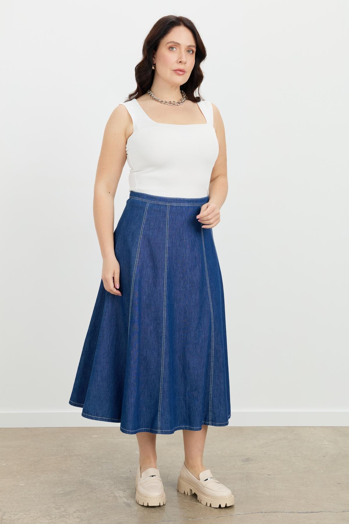 Büyük Beden Kloş Kot Etek-LACI