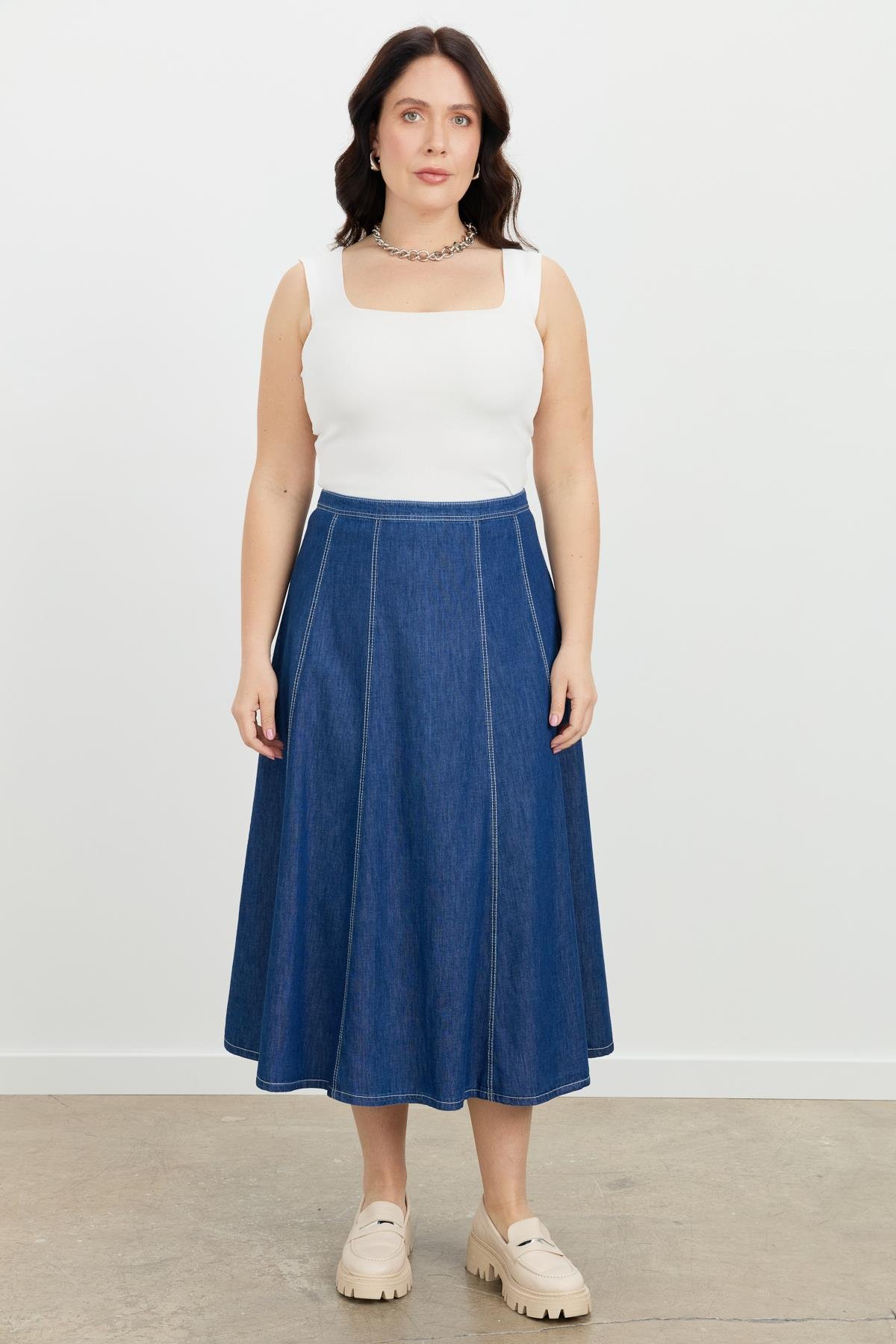 Büyük Beden Kloş Kot Etek-LACI