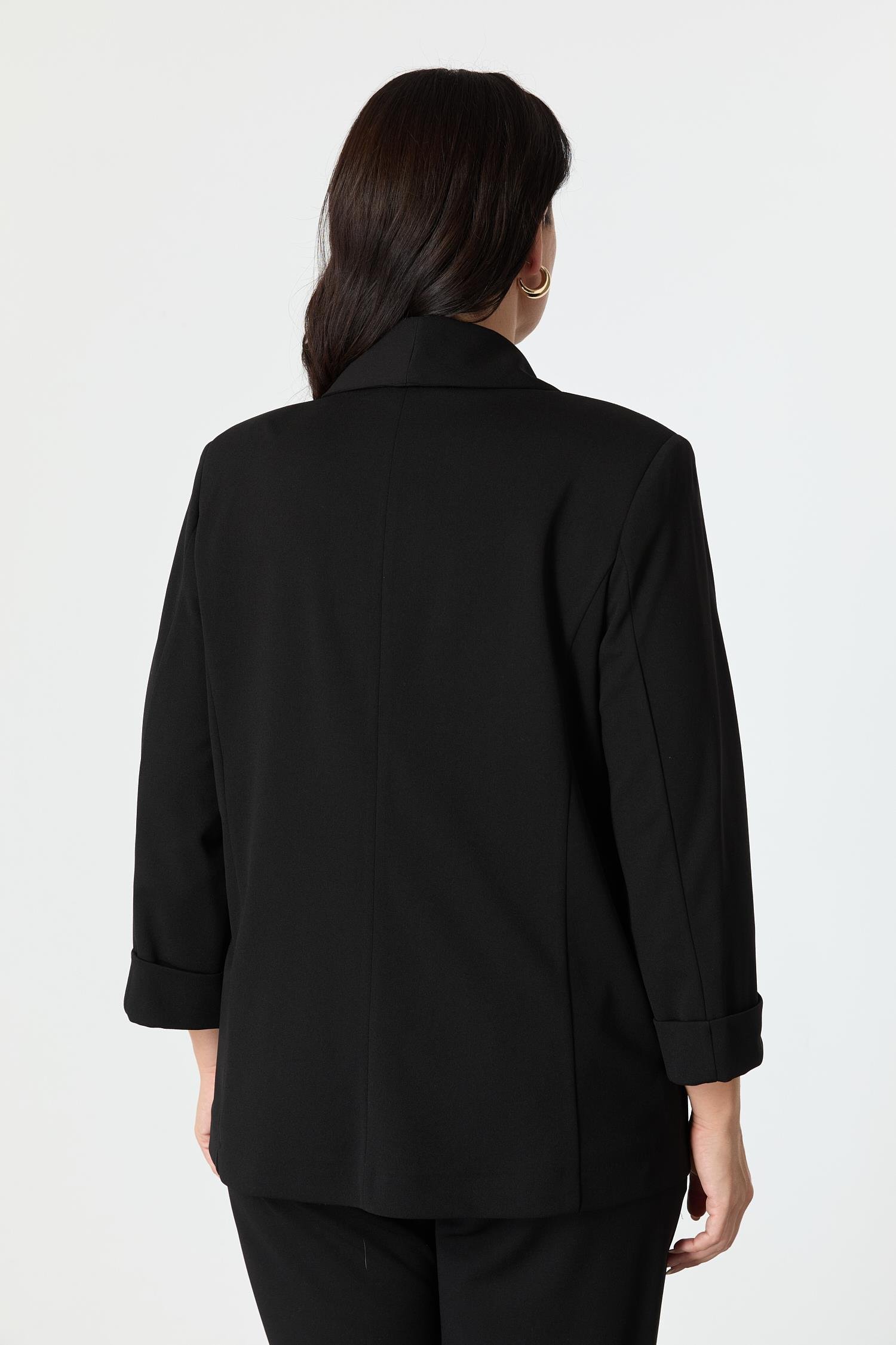 Büyük Beden Kol Detaylı Krep Ceket-SİYAH