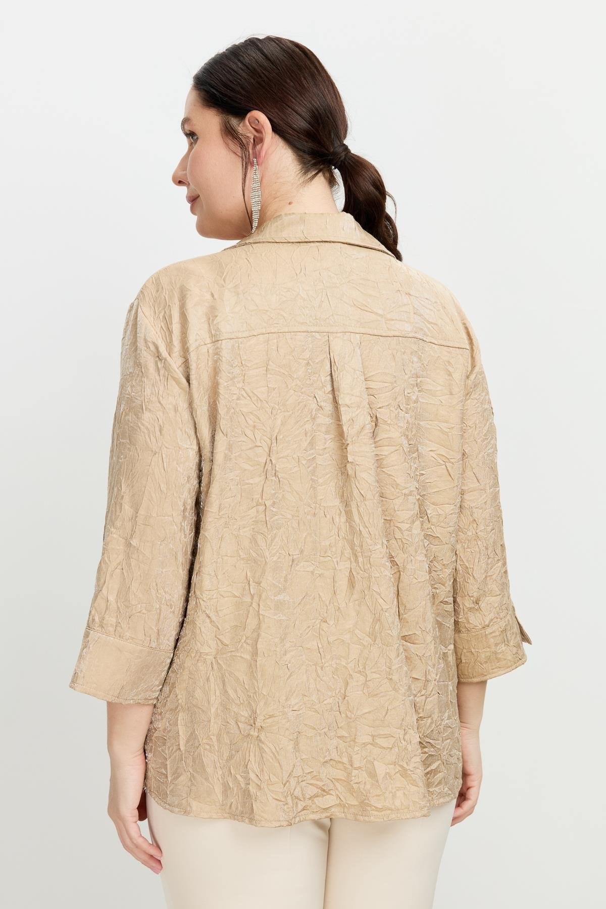 Büyük Beden Kraşlı Gömlek-BEJ