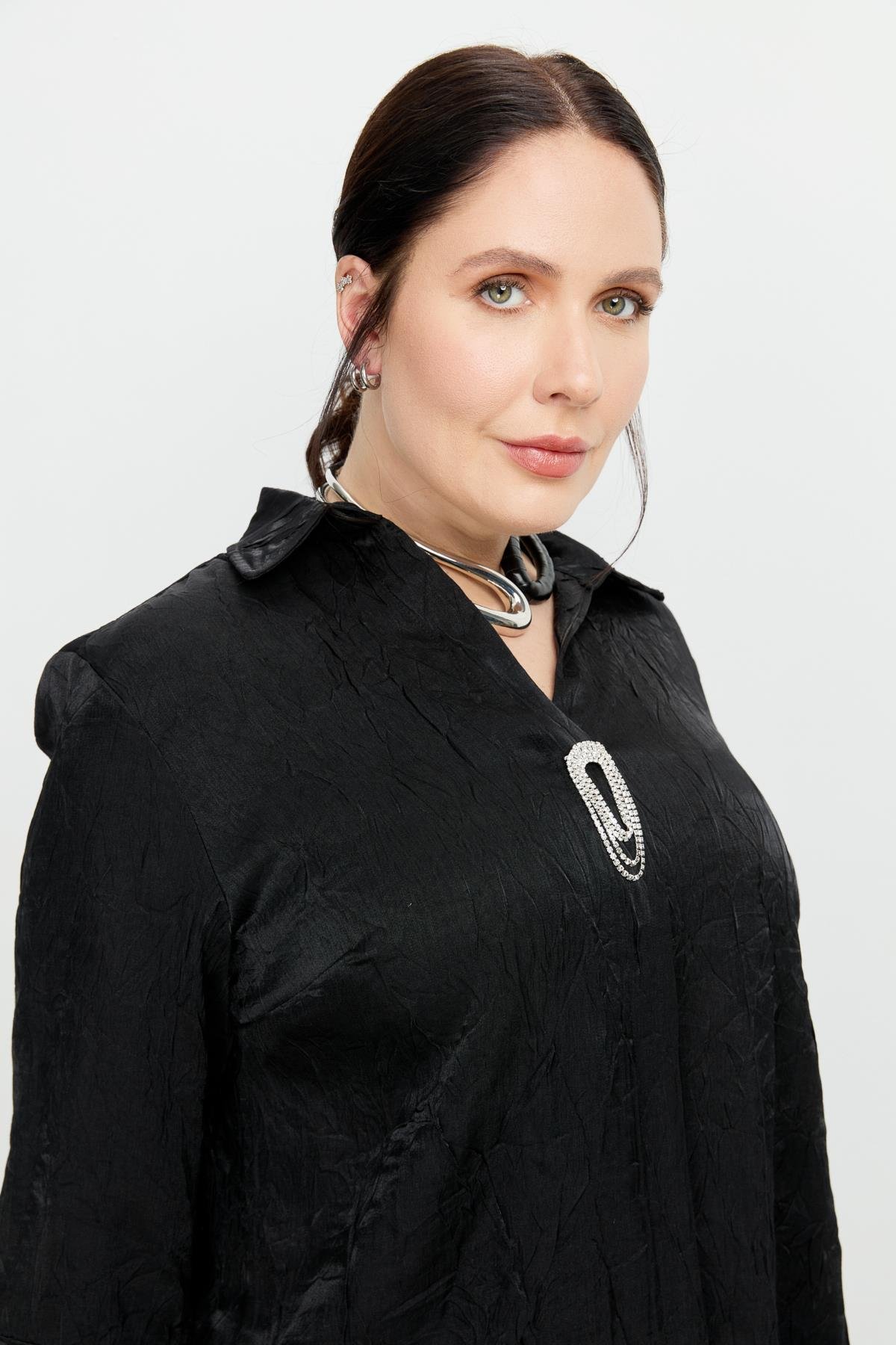 Büyük Beden Kraşlı Gömlek-SİYAH