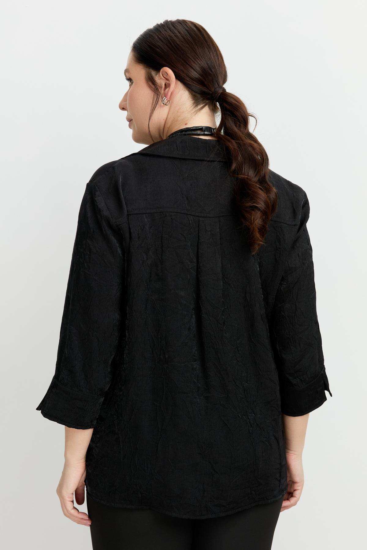 Büyük Beden Kraşlı Gömlek-SİYAH