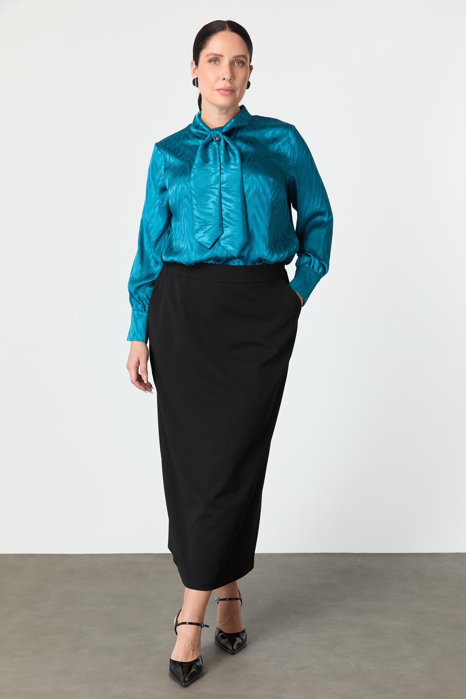 Büyük Beden Krep Etek-SİYAH