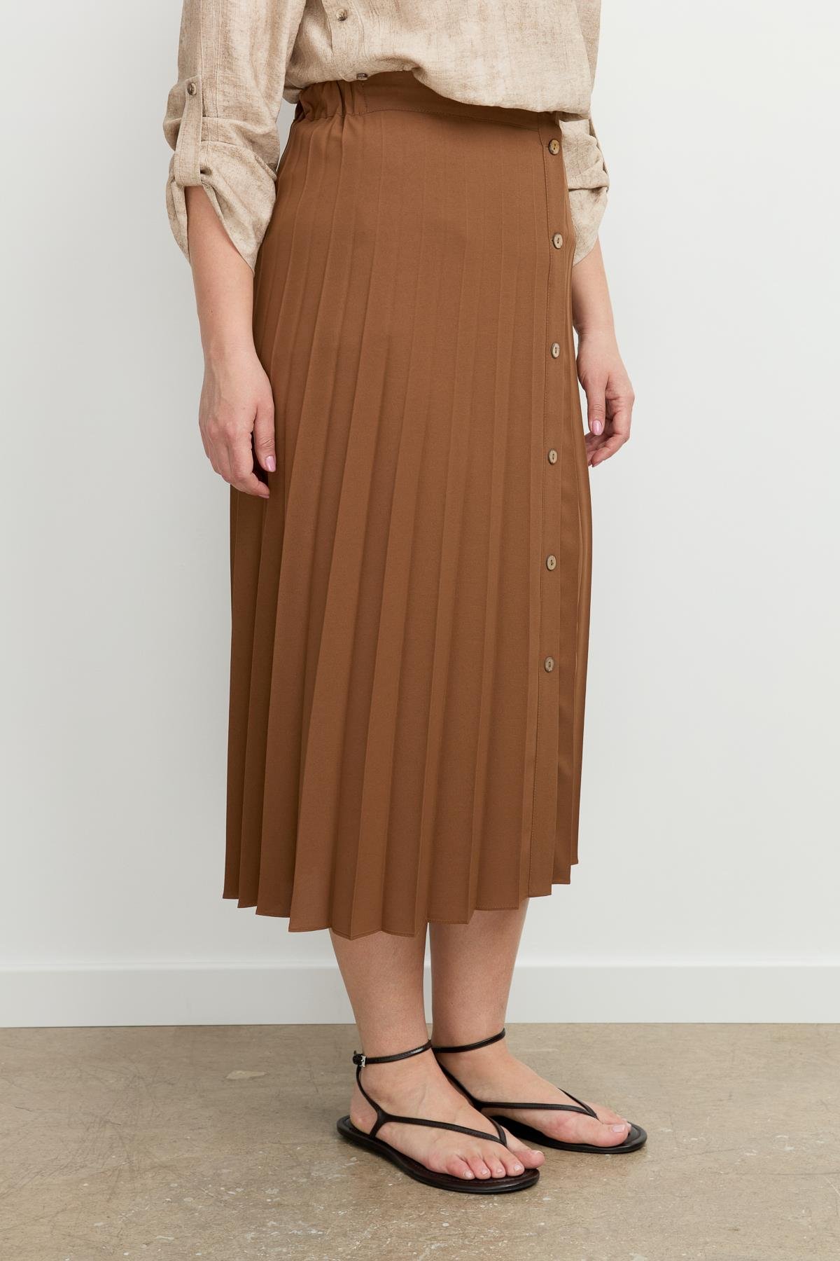 Büyük Beden Kristal Uzun Etek-A.KAHVE