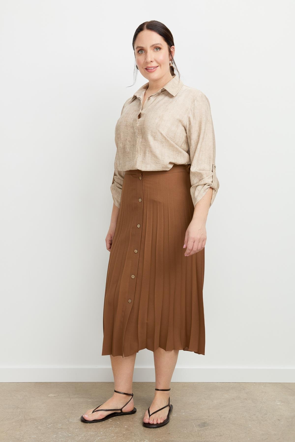 Büyük Beden Kristal Uzun Etek-A.KAHVE