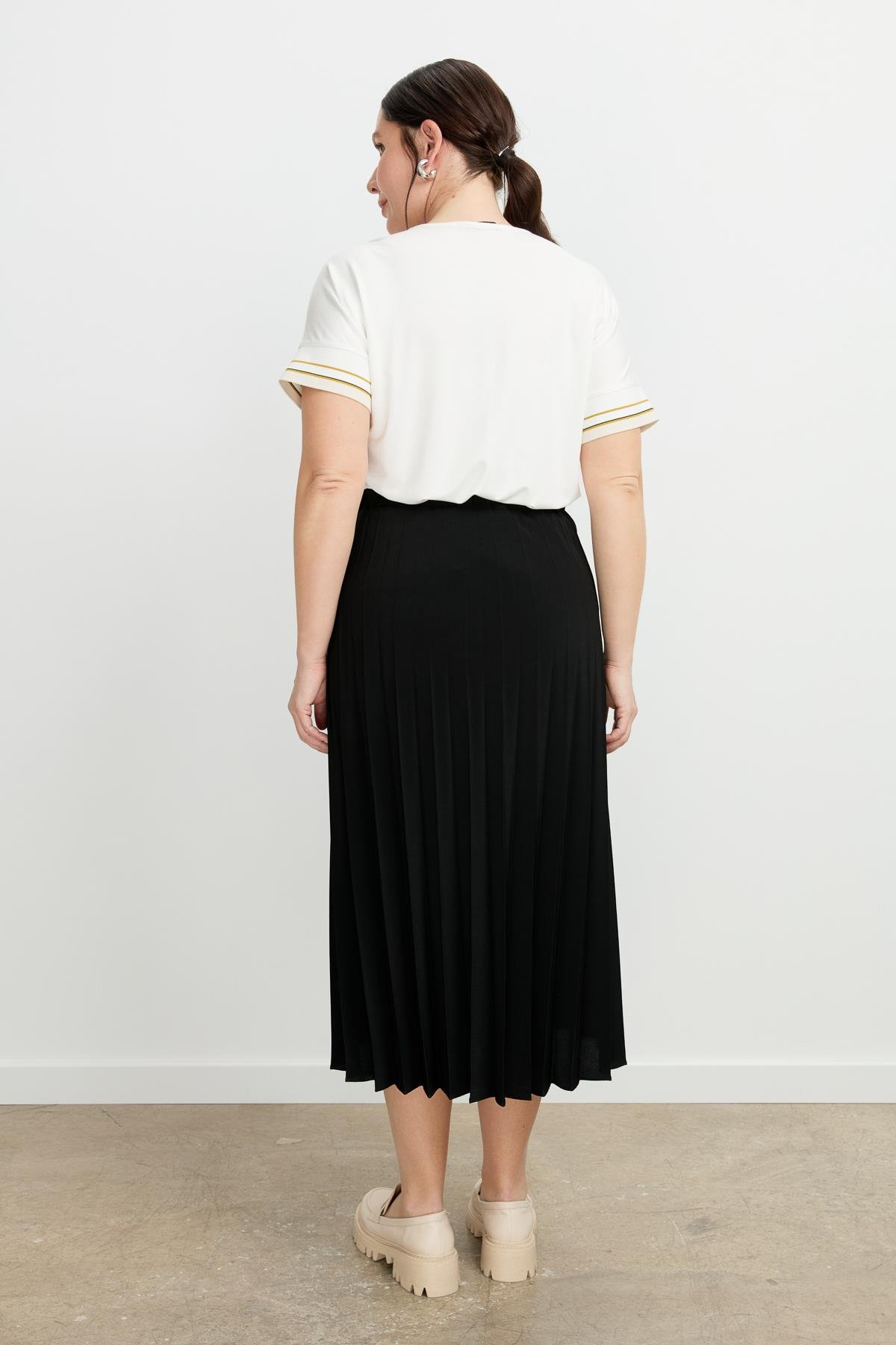 Büyük Beden Kristal Uzun Etek-SİYAH