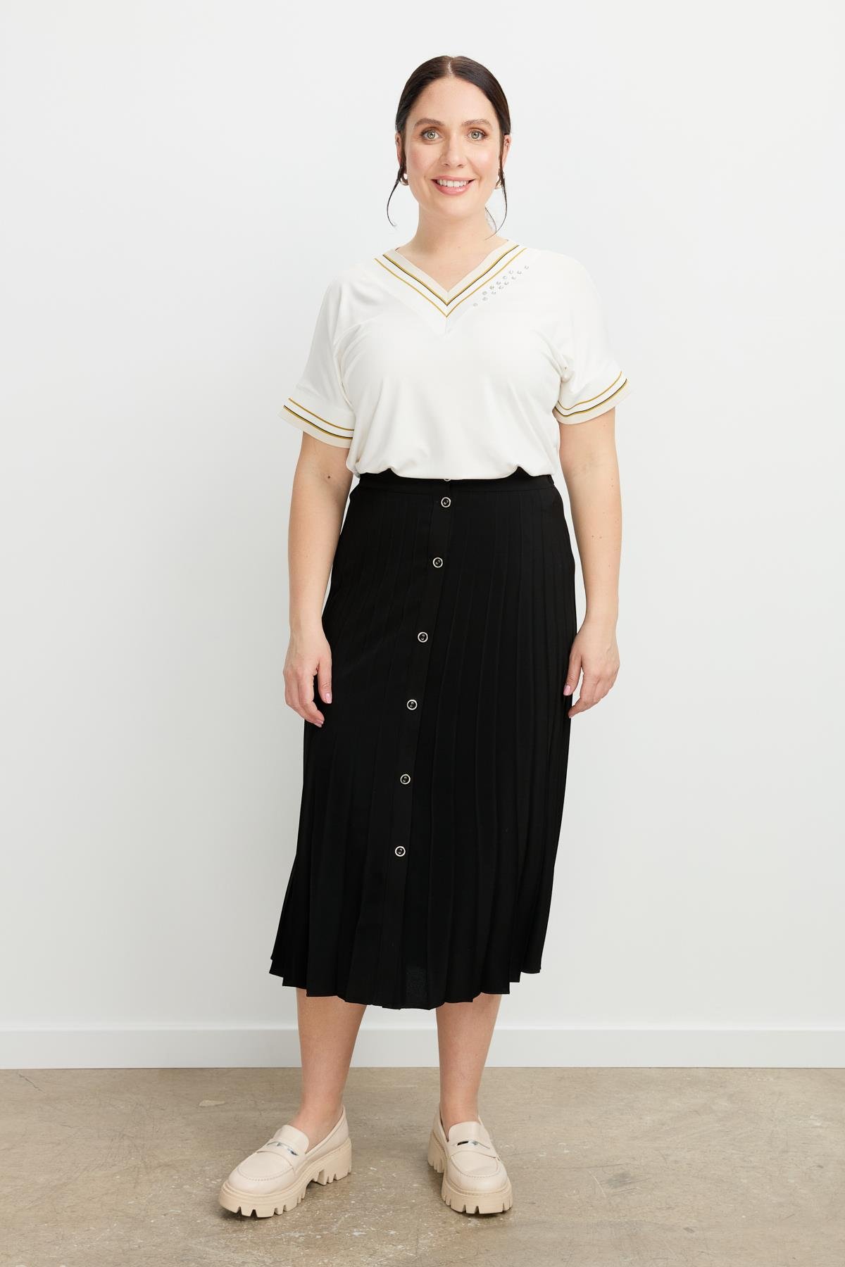 Büyük Beden Kristal Uzun Etek-SİYAH