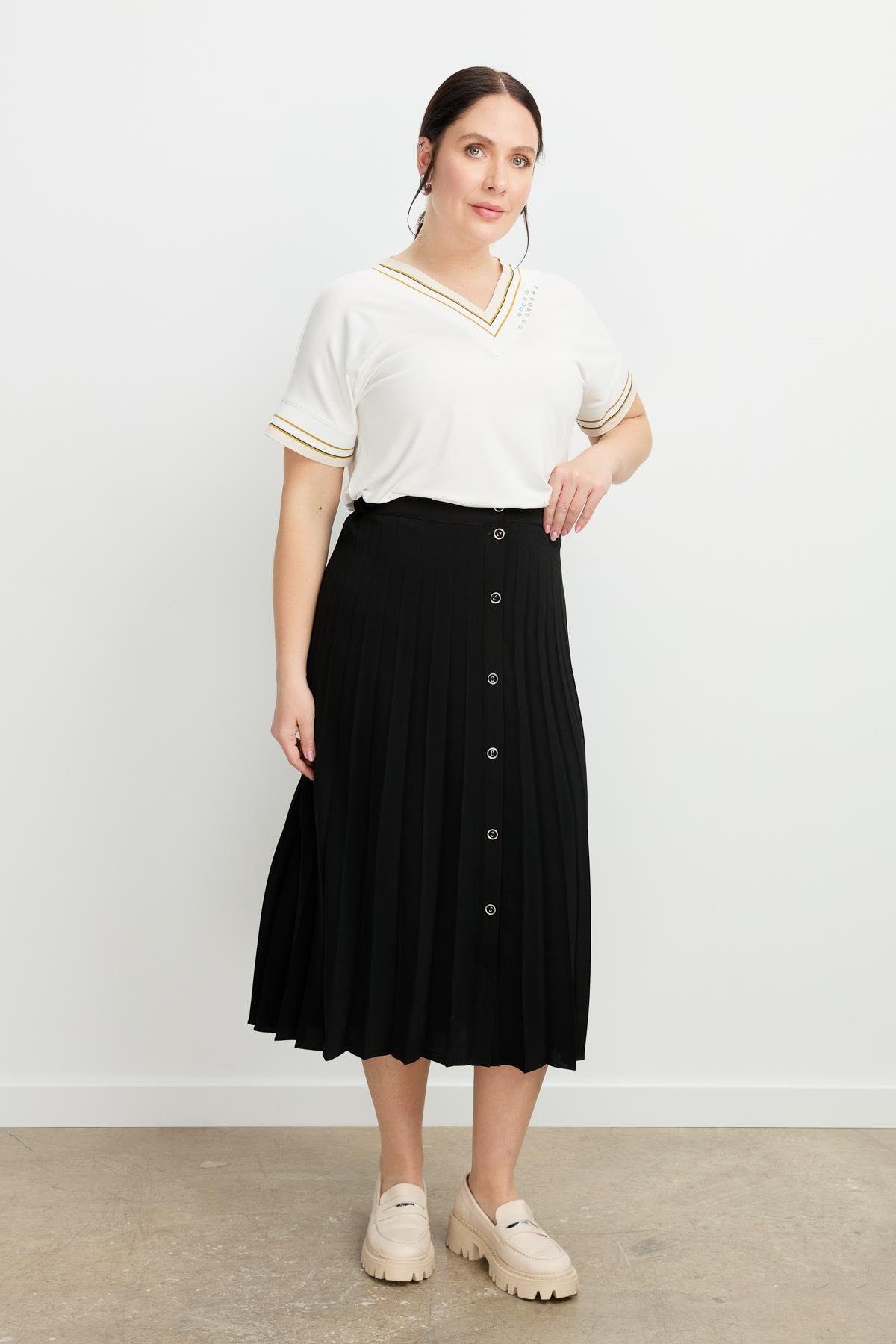 Büyük Beden Kristal Uzun Etek-SİYAH