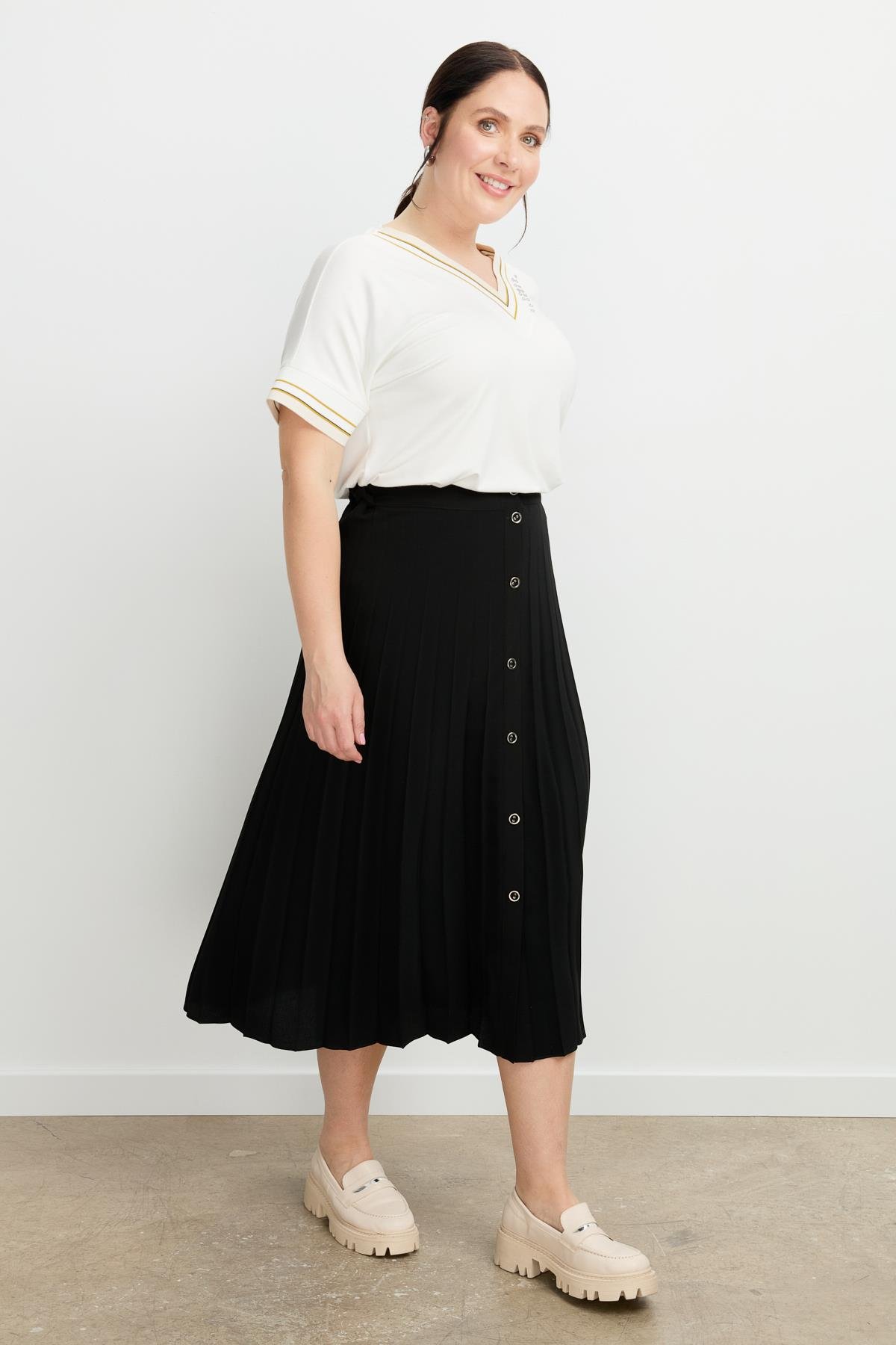 Büyük Beden Kristal Uzun Etek-SİYAH