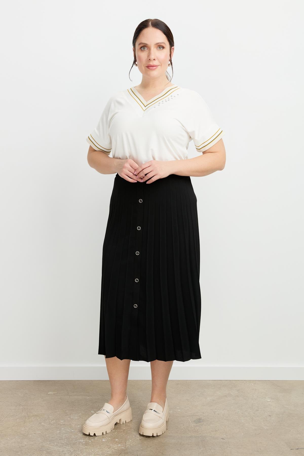 Büyük Beden Kristal Uzun Etek-SİYAH