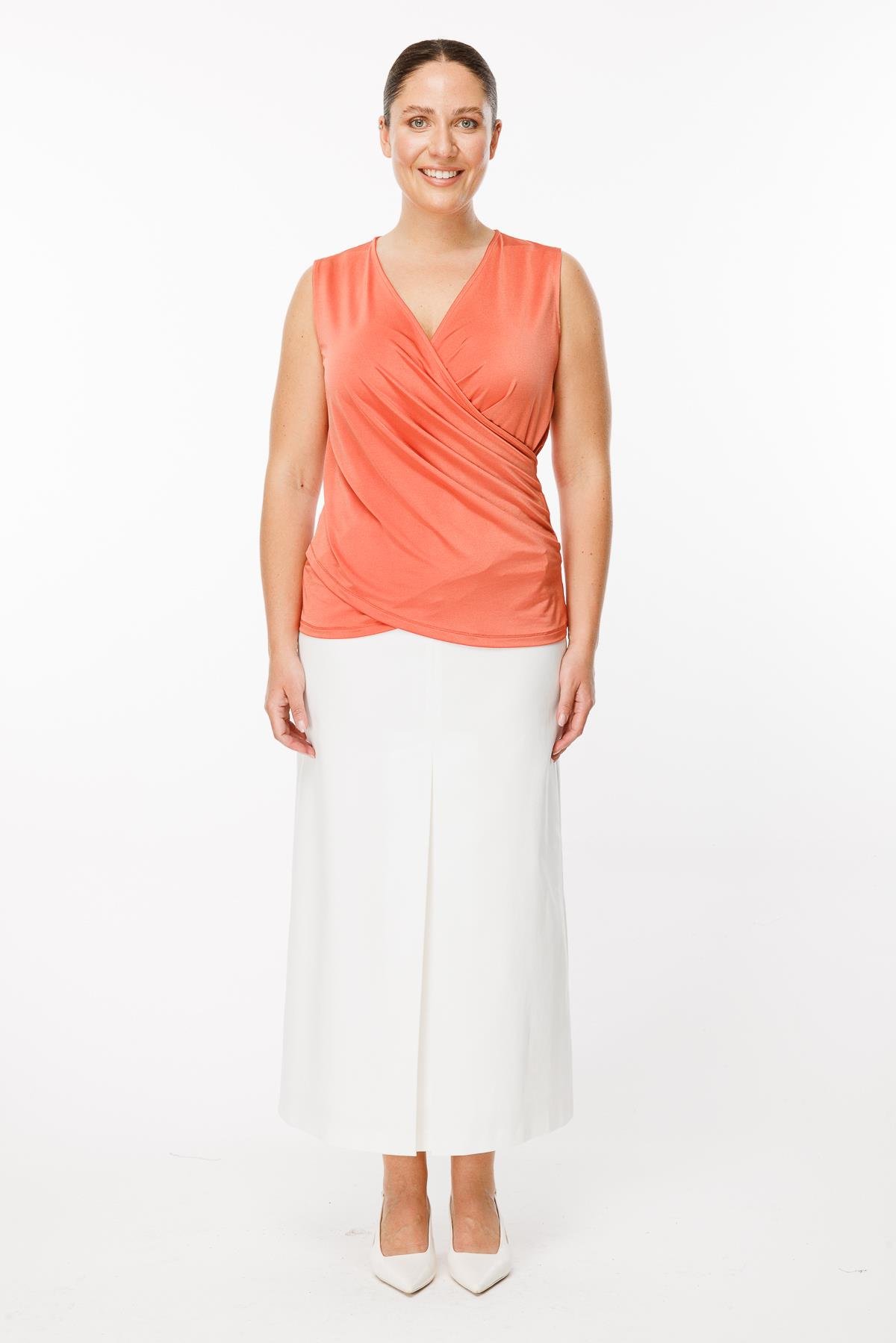 Büyük Beden Kruvaze Yaka Bluz - ŞEFTALİ