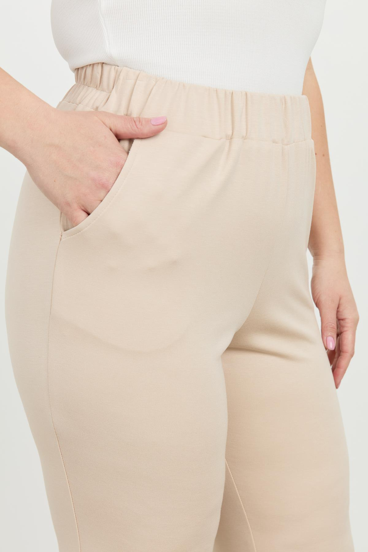 Büyük Beden Lastikli Eşofman Pantolon-BEJ