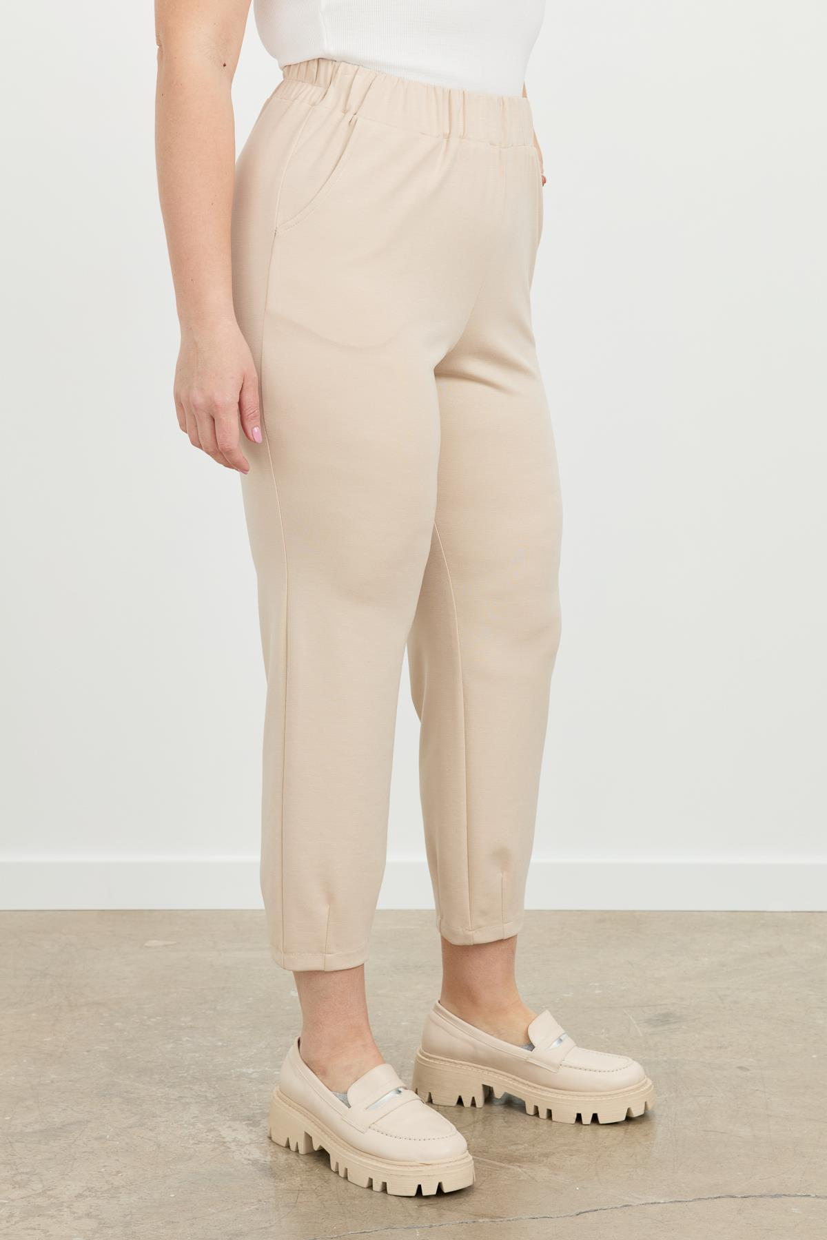 Büyük Beden Lastikli Eşofman Pantolon-BEJ