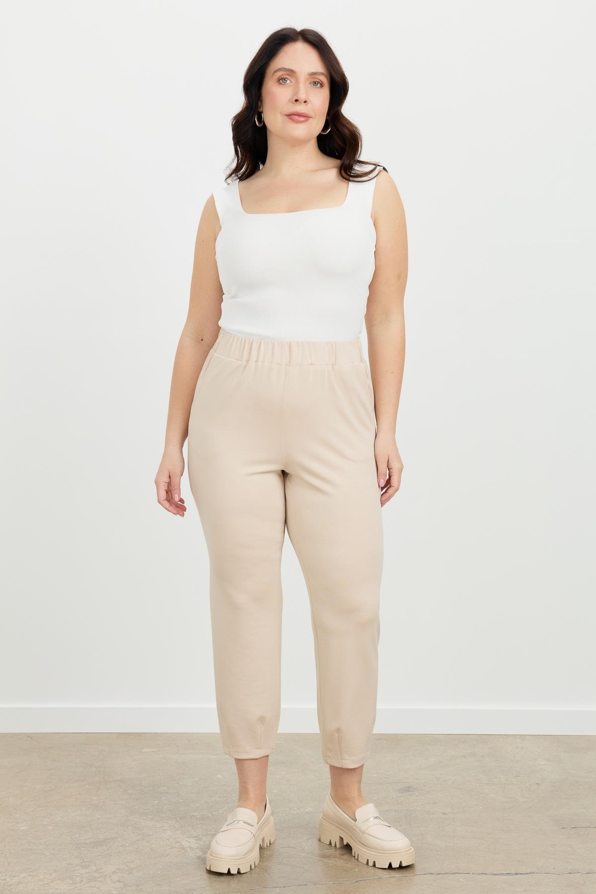 Büyük Beden Lastikli Eşofman Pantolon-BEJ