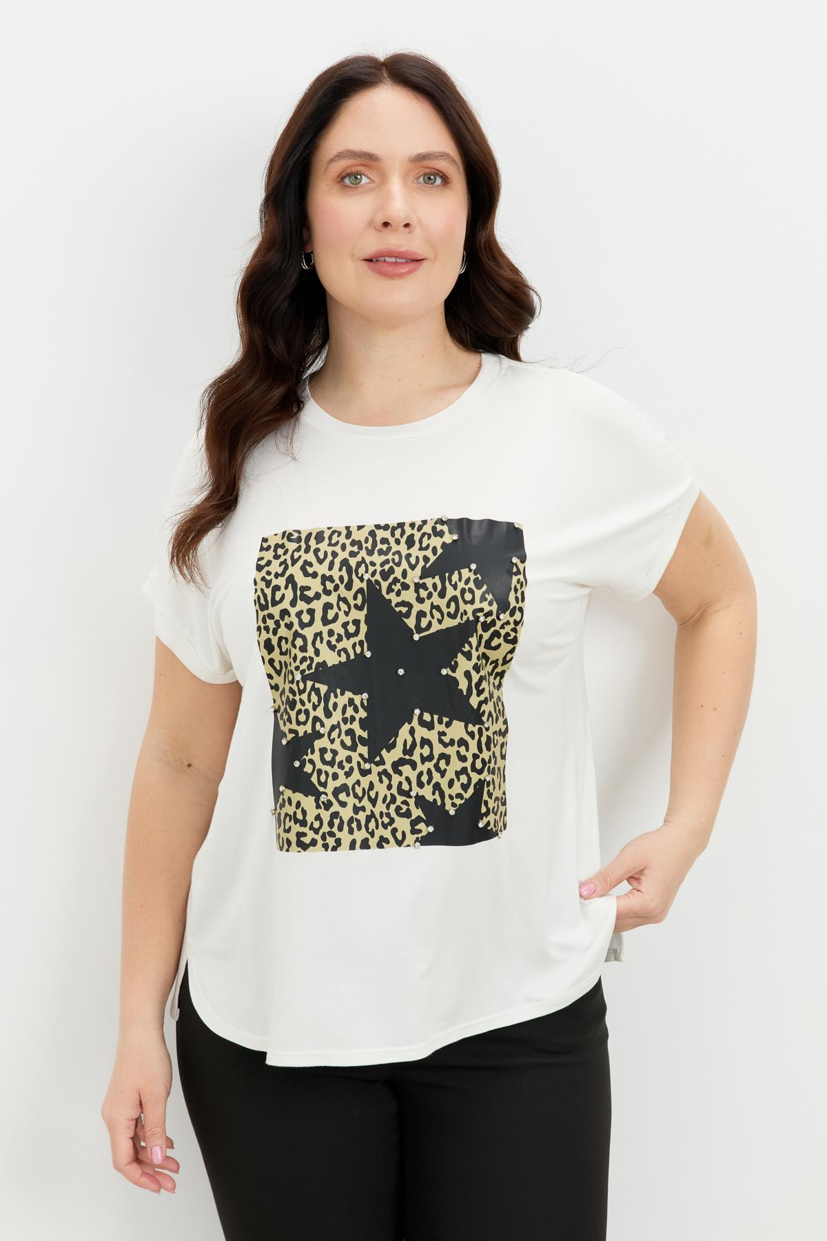 Büyük Beden Leopar Baskı Bluz-KEMIK